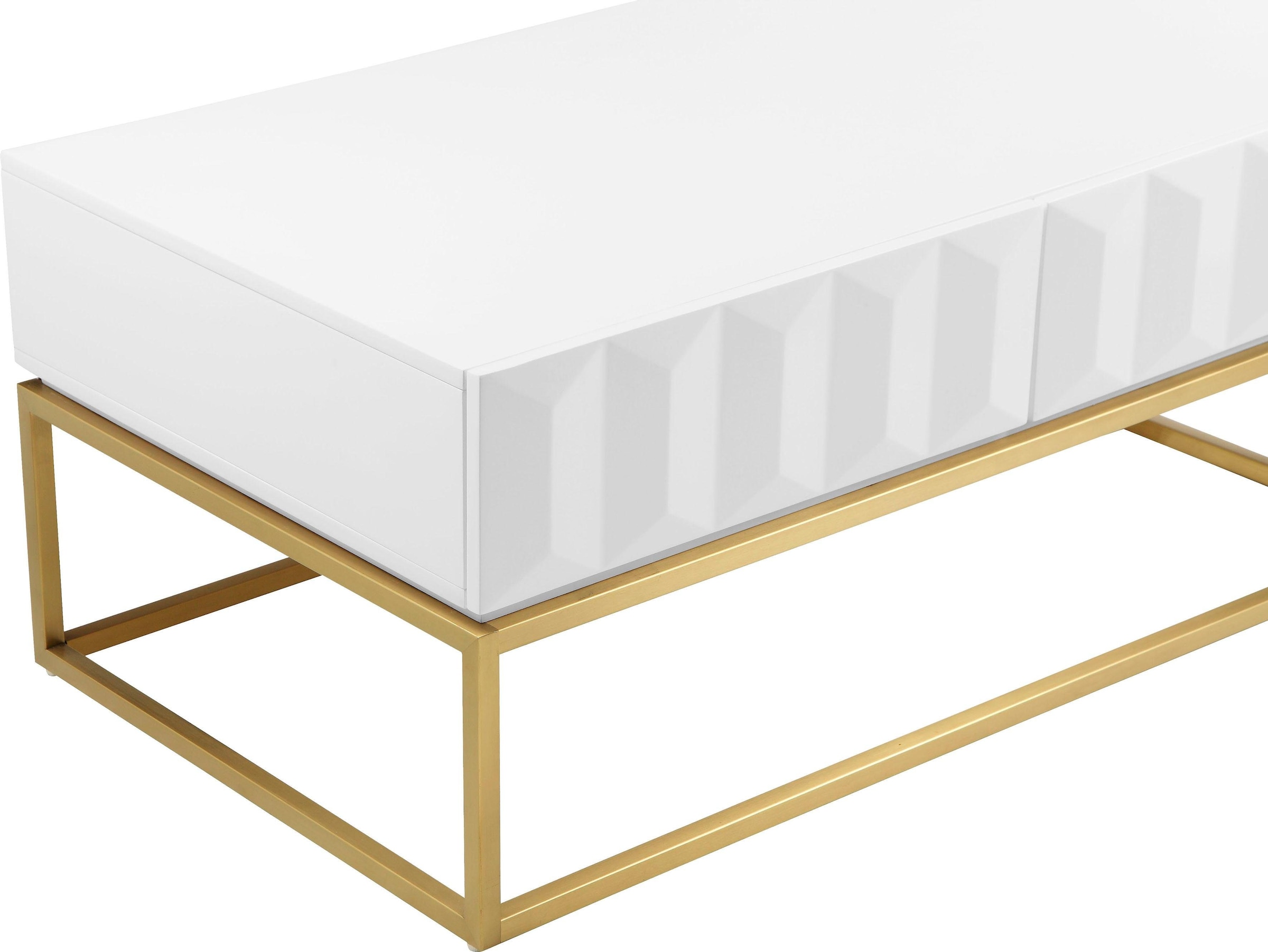 Leonique Couchtisch »Alais, TOPSELLER!, OTTOs Choice«, in 3D-Optik, mit zwei Schubladen und goldfarbenem Metallgestell
