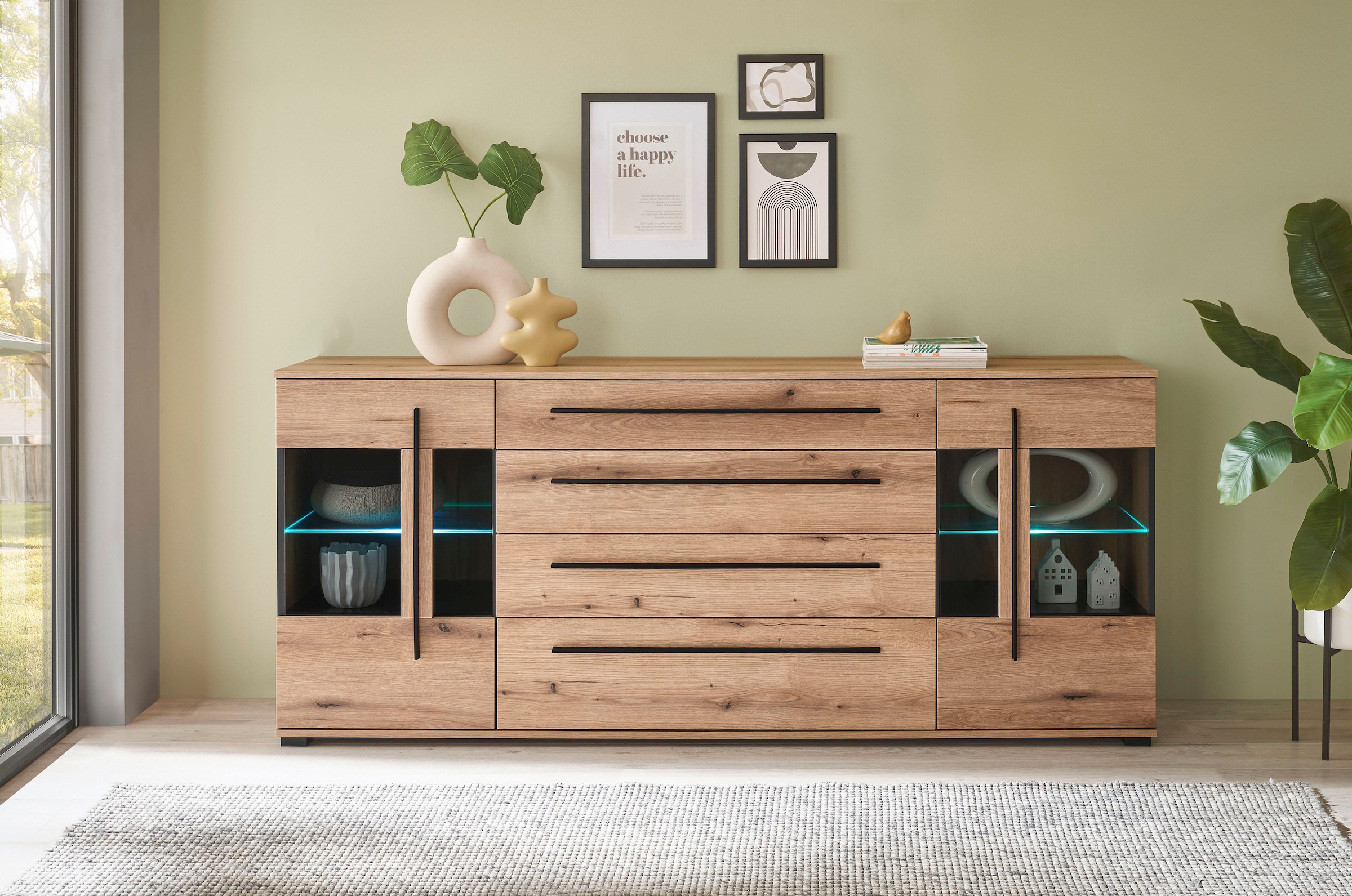 INOSIGN Sideboard »Cantara, moderner Schrank, Kommode in Eiche Evoke oder weiss«, schwarze Stangengriffe, ausreichend Stauraum, vielseitig einsetzbar