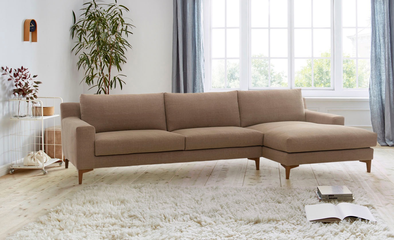 Image of andas Ecksofa »Narvik«, Grösse XL, Frei im Raum stellbar, mit feinem Struktur Bezug, walnuss farbende Füsse aus Massivholz bei Ackermann Versand Schweiz