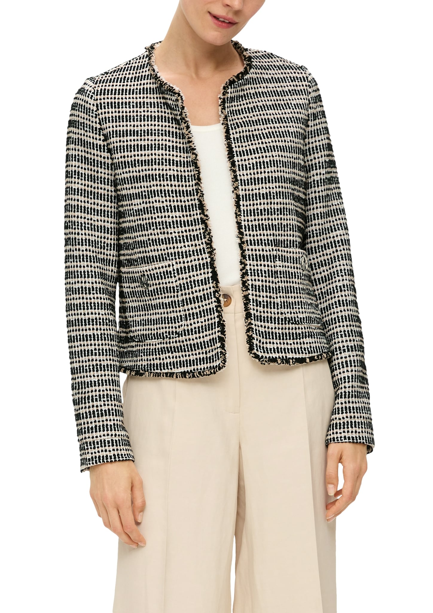 Image of s.Oliver BLACK LABEL Bolerojacke ohne Kapuze ohne Verschluss und aus Bouclé