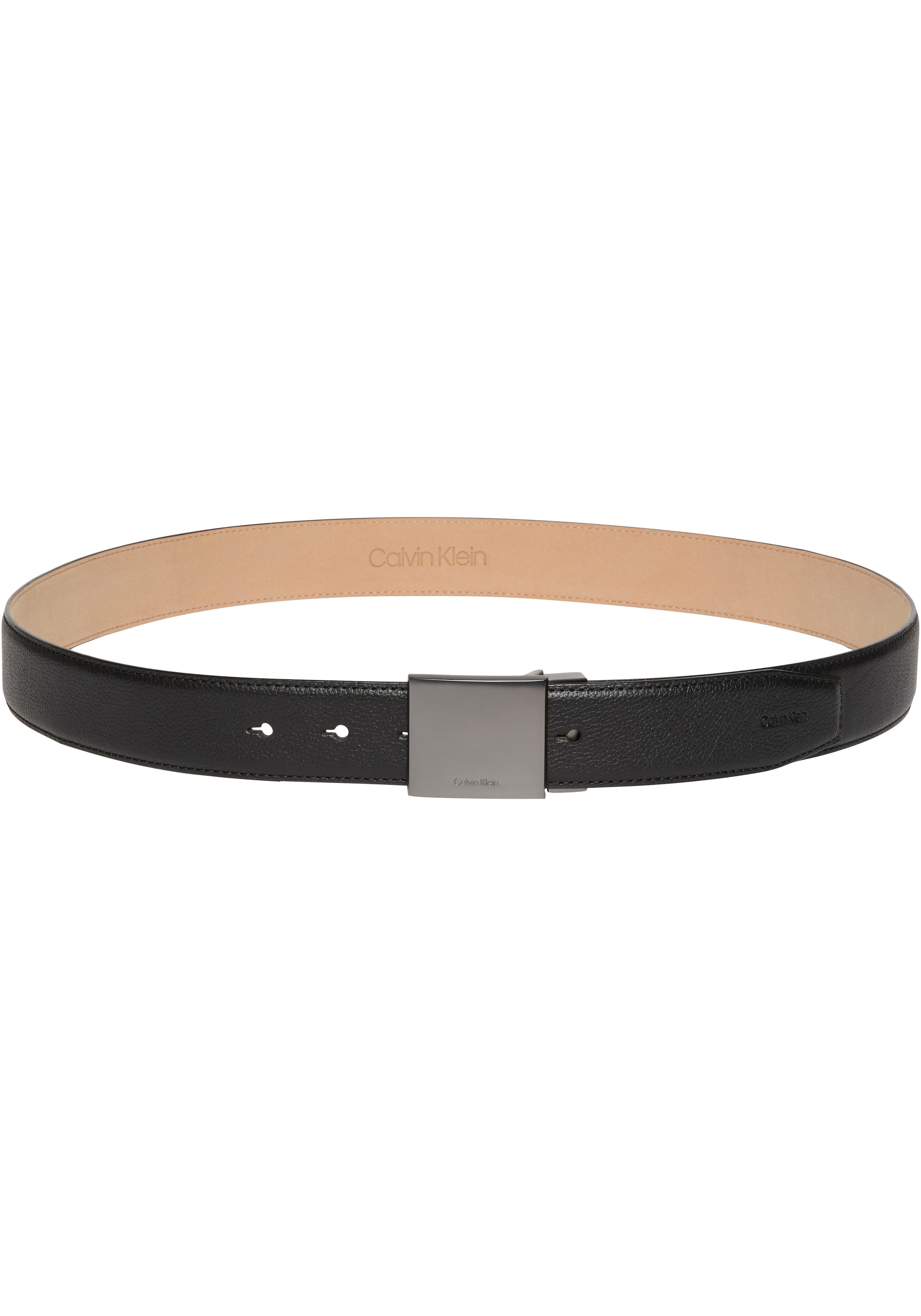 Calvin Klein Ceinture en cuir »DRESS PLAQUE PEBBLE 35MM ADJ« Grössenverstellbar mit Metallschliesse