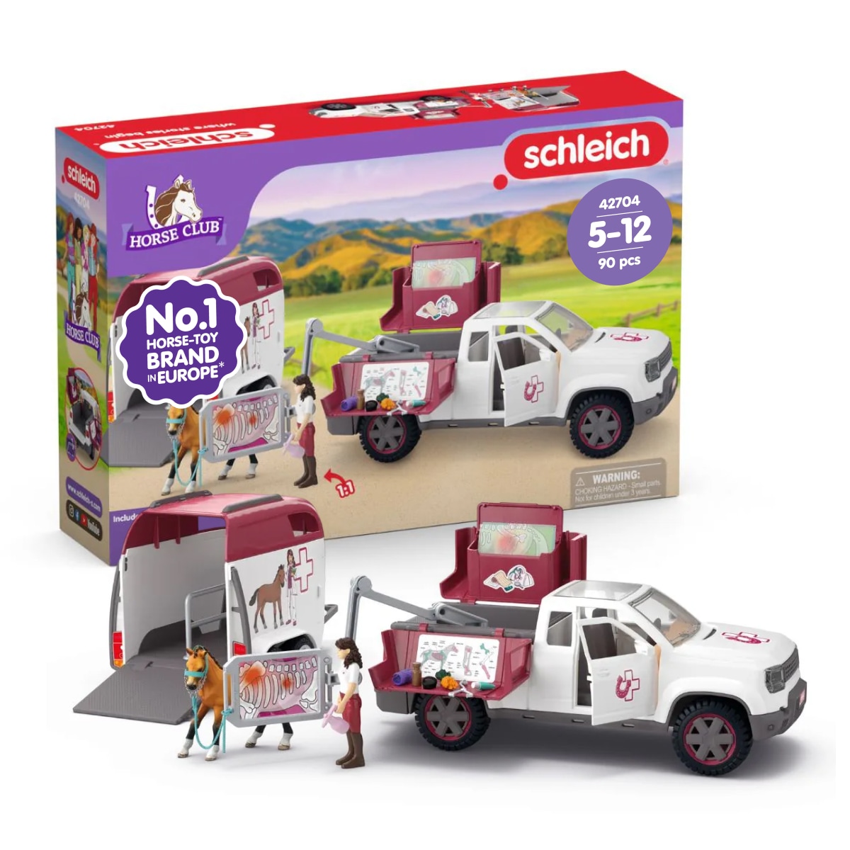 Image of Schleich Spielzeug-Auto "HORSE CLUB, Mobile Tierärztin mit Anhänger (42704)" Made in Europe