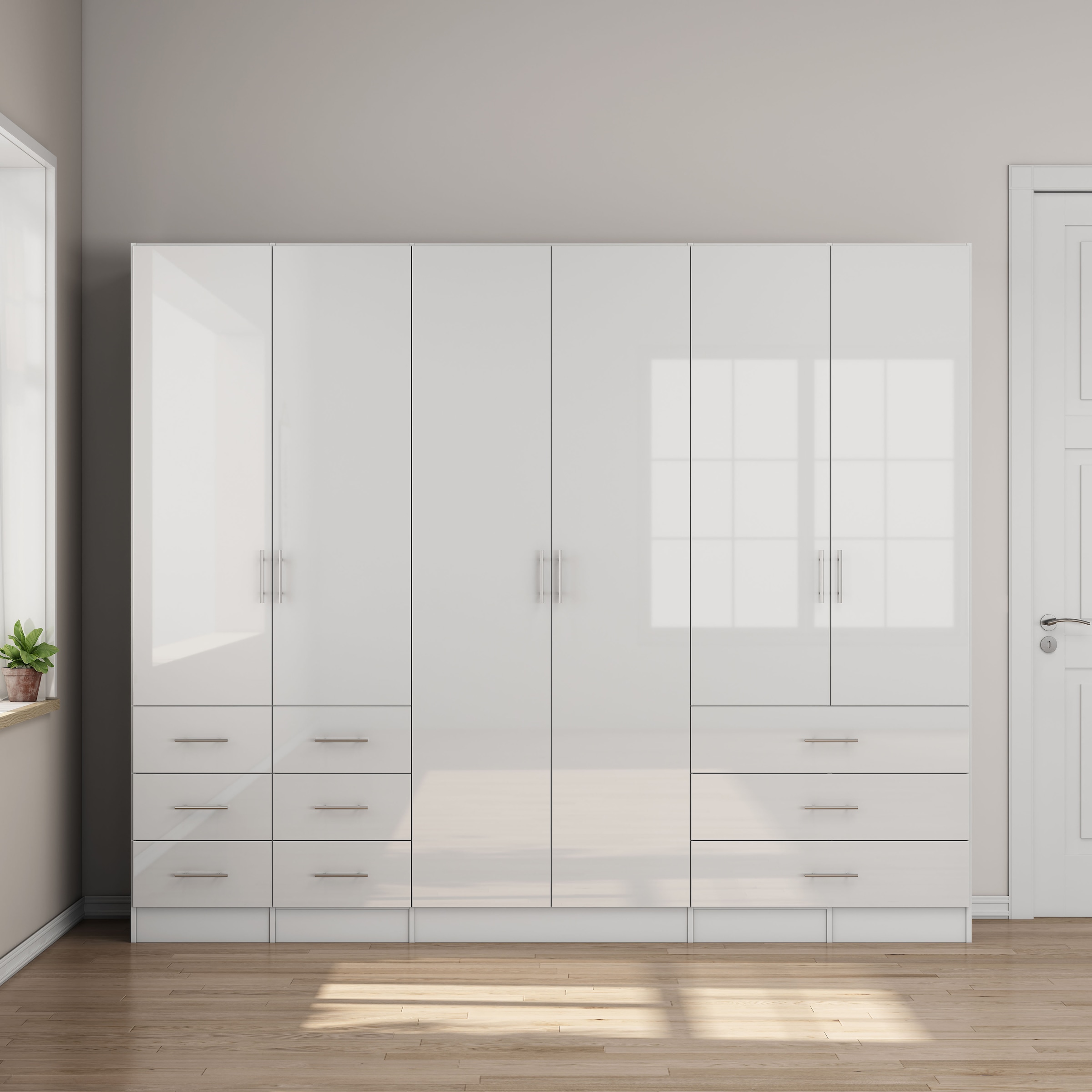 GOODproduct Kleiderschrank »Trento Schlafzimmerschrank Garderobe hochglanz« Schrank mit 6 Türen und 9 Schubladen, höchglänzende Fronten