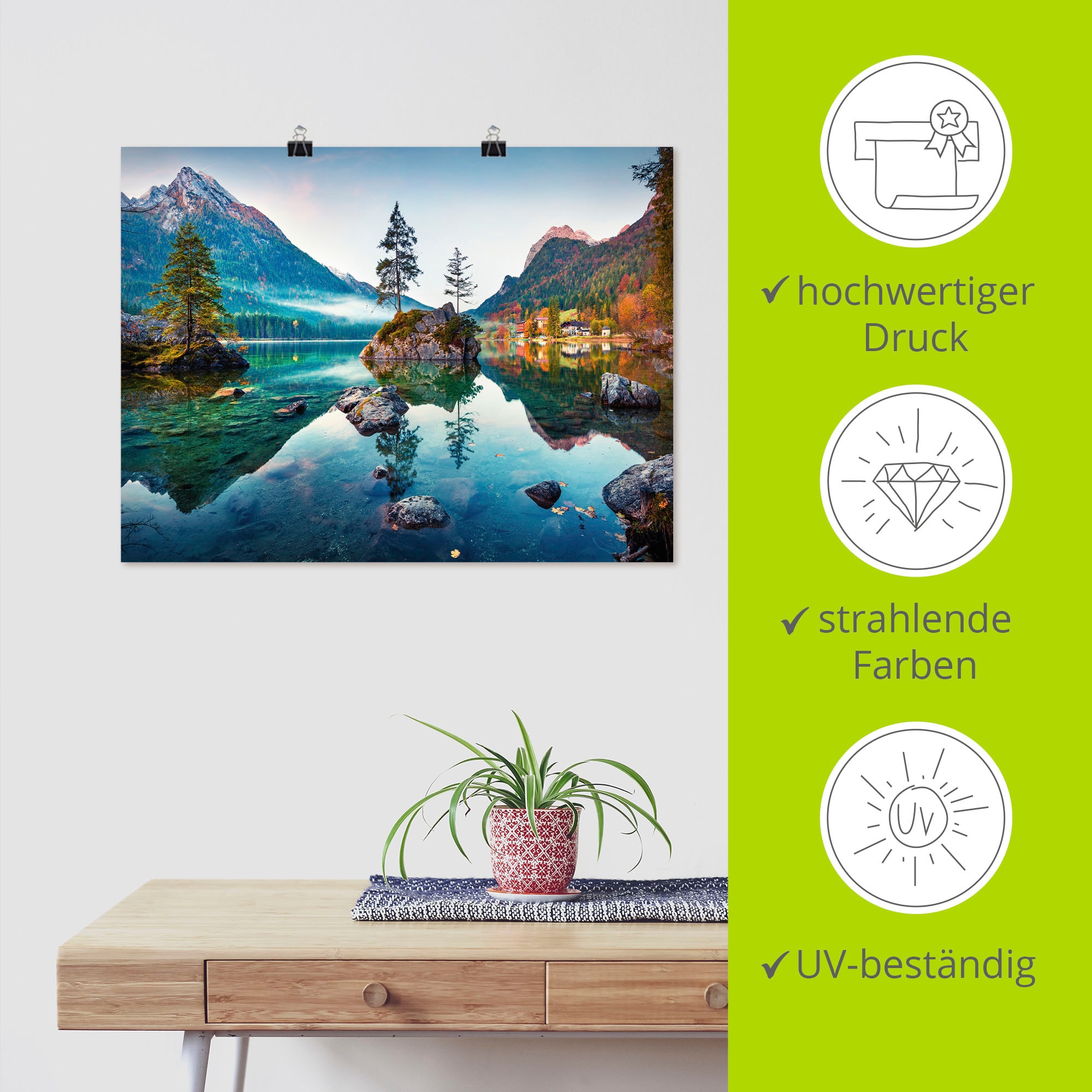 Artland Fresque murale »Herbstszene des Hintersee vor Alpen« 1 cuis tlg. als Alubild, Leinwandbild, Poster in verschied. Grössen
