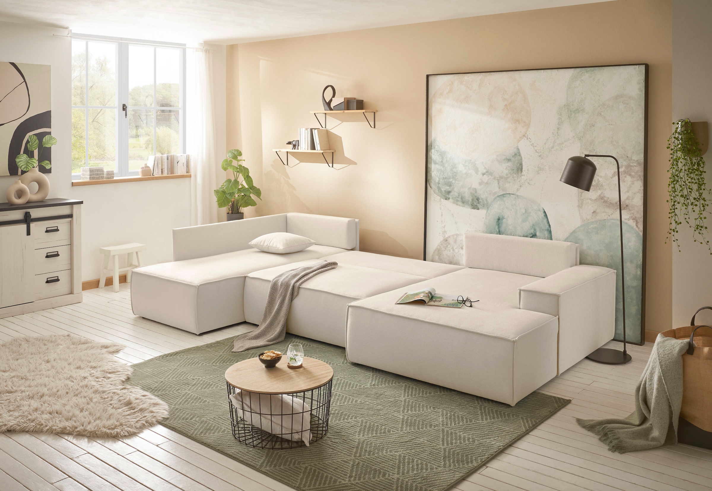 GOODproduct Paysage de salon »FINNLEY U-Form XXL 329 cm - OTTO. Verlässliche Qualität.« Schlafsofa, Bettkasten, in Bouclé, Struktur fein und Mega Cord