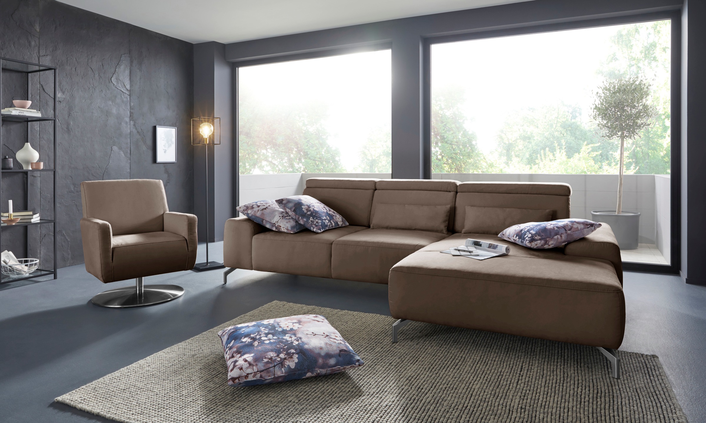 sit&more Ecksofa »Gizeh L-Form«, Fusshöhe 15 cm, inklusive Sitztiefenverstellung und Kopfteilverstellung
