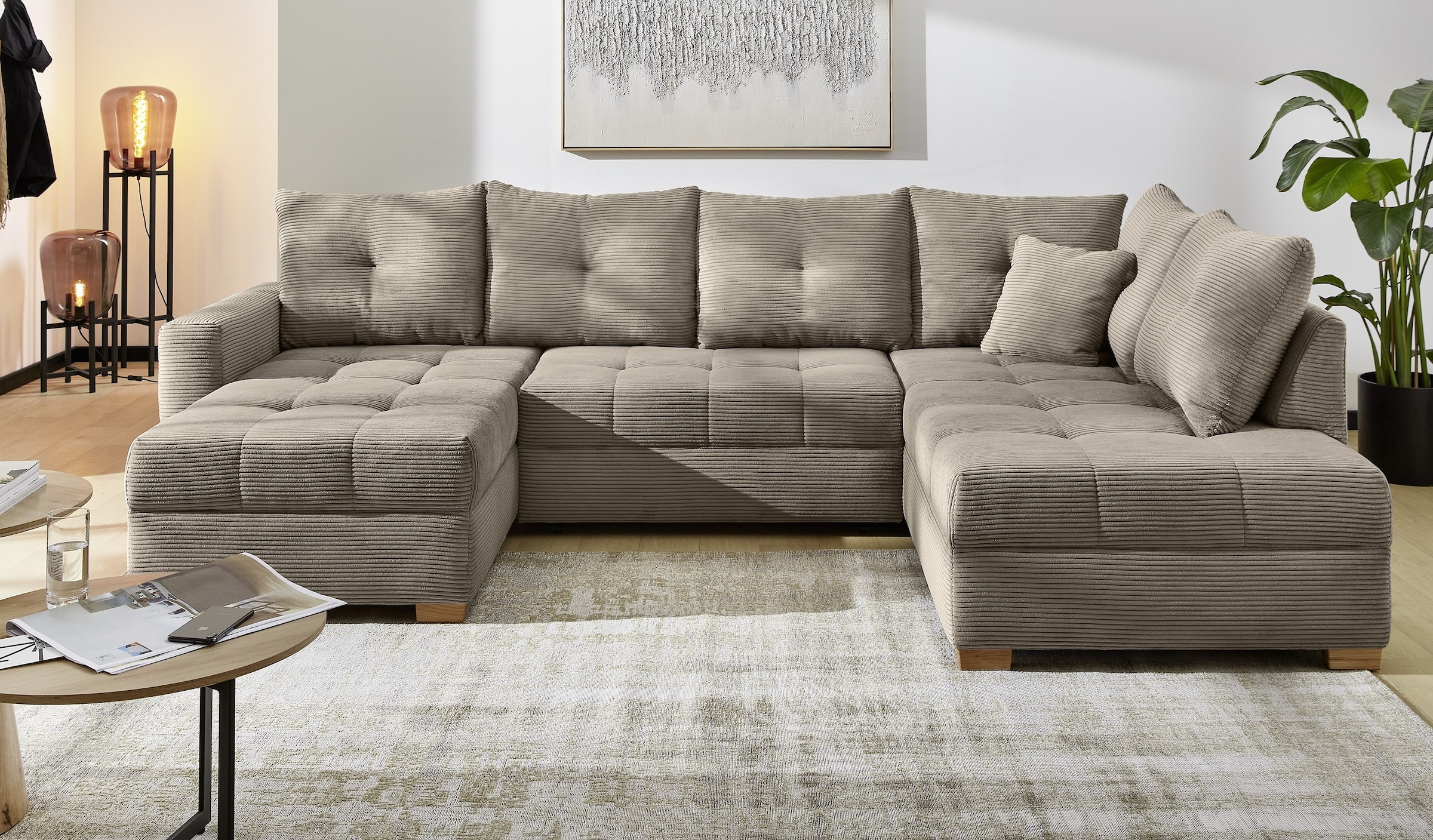 Jockenhöfer Gruppe »Abby U-Form, B: 313 cm, inkl. Schlaffunktion« avec coffre de lit, grande surface de couchage 273x147cm, pieds en bois massif