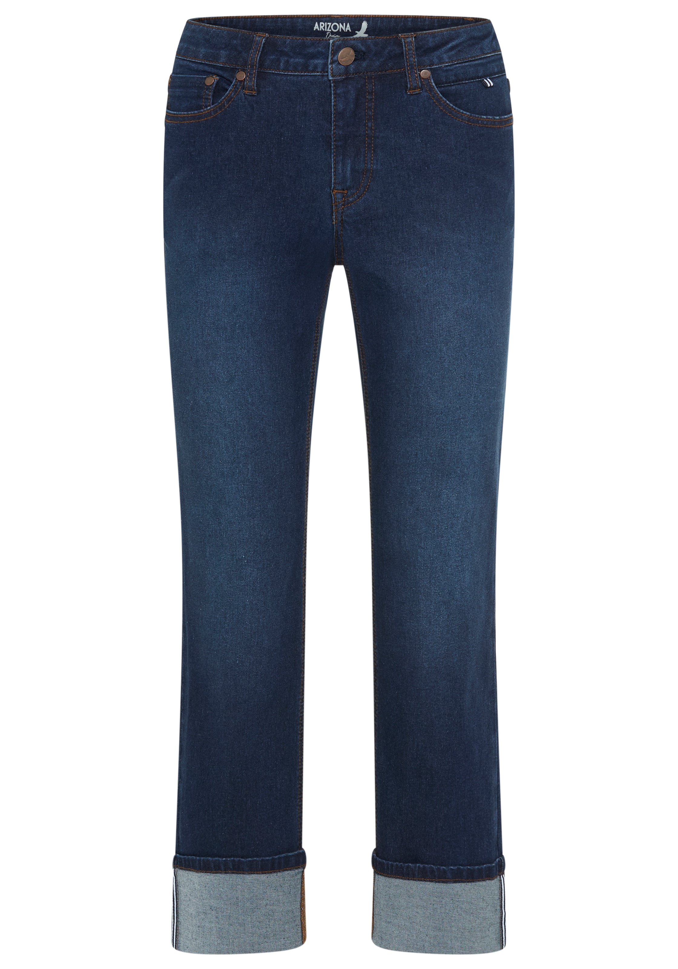 Arizona Straight-Jeans »mit Turn-Up« gerader Straight-Fit, langer Schnitt, mit Knopf- und Reissverschluss