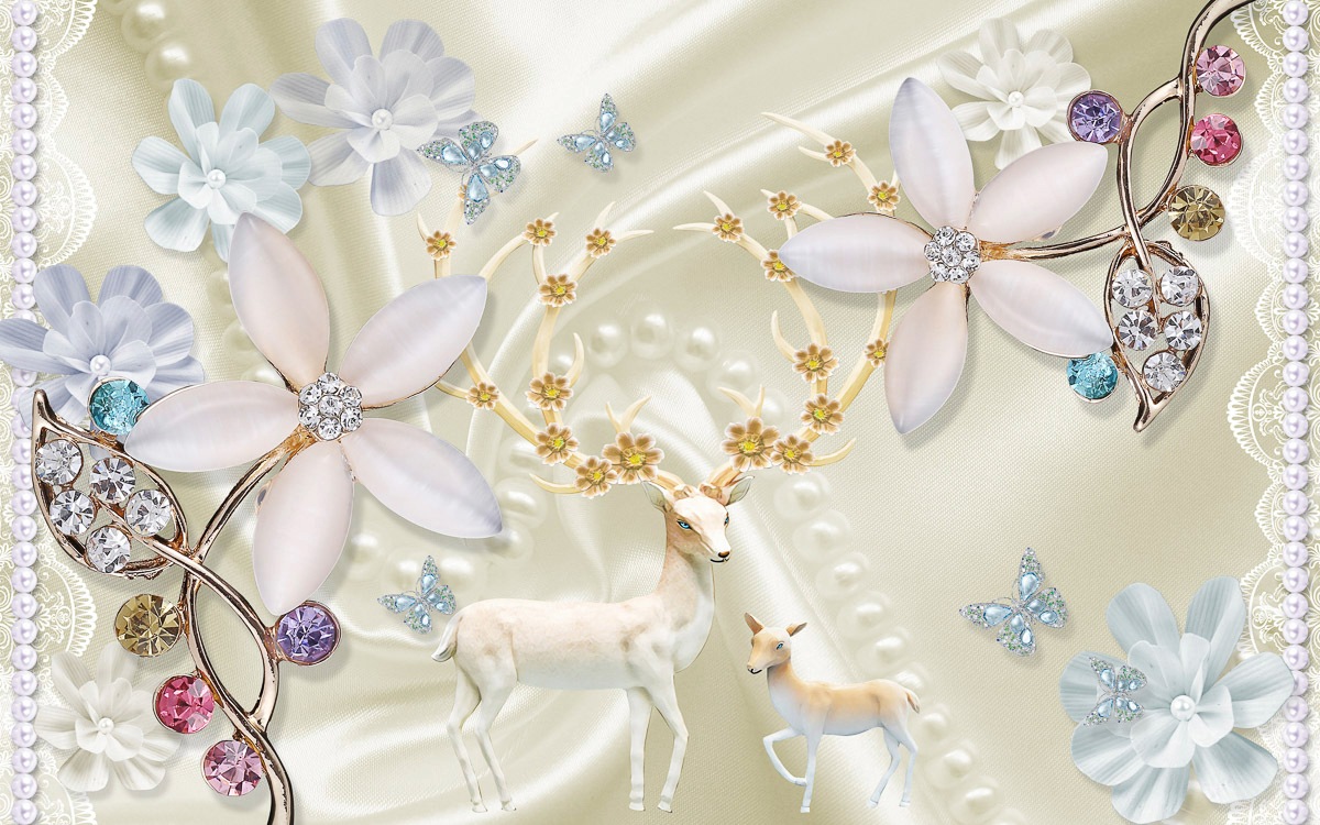Image of Papermoon Fototapete "Muster mit Blumen gold weiss"