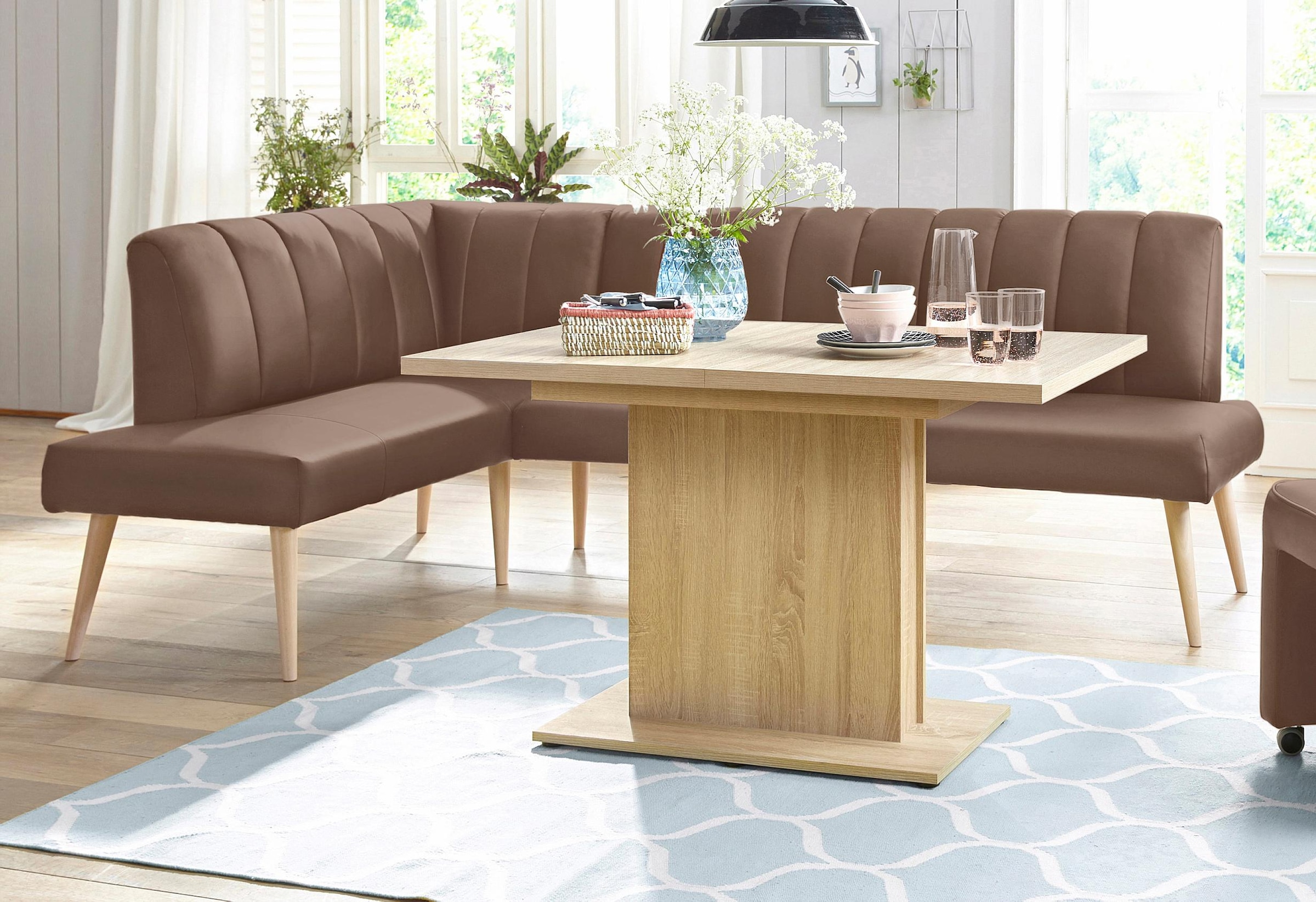 Image of exxpo - sofa fashion Eckbank "Costa, moderne Rückensteppung, bequem und elegant, hoher Holzfuss" hochwertig verarbeitet, Frei im Raum stellbar