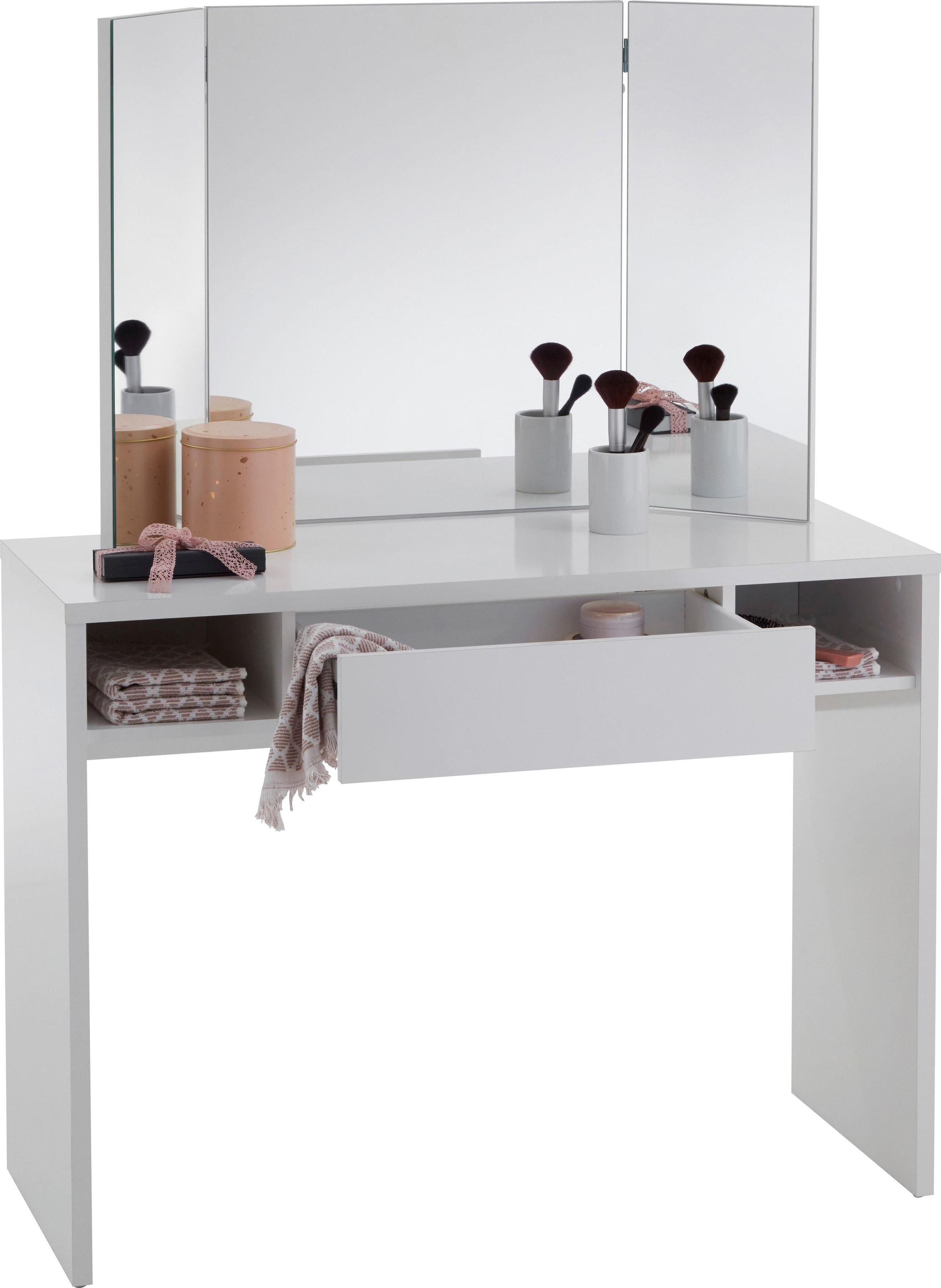 Image of FMD Schreibtisch "Schminki" mit dreiteiligem Faltspiegel und Schublade