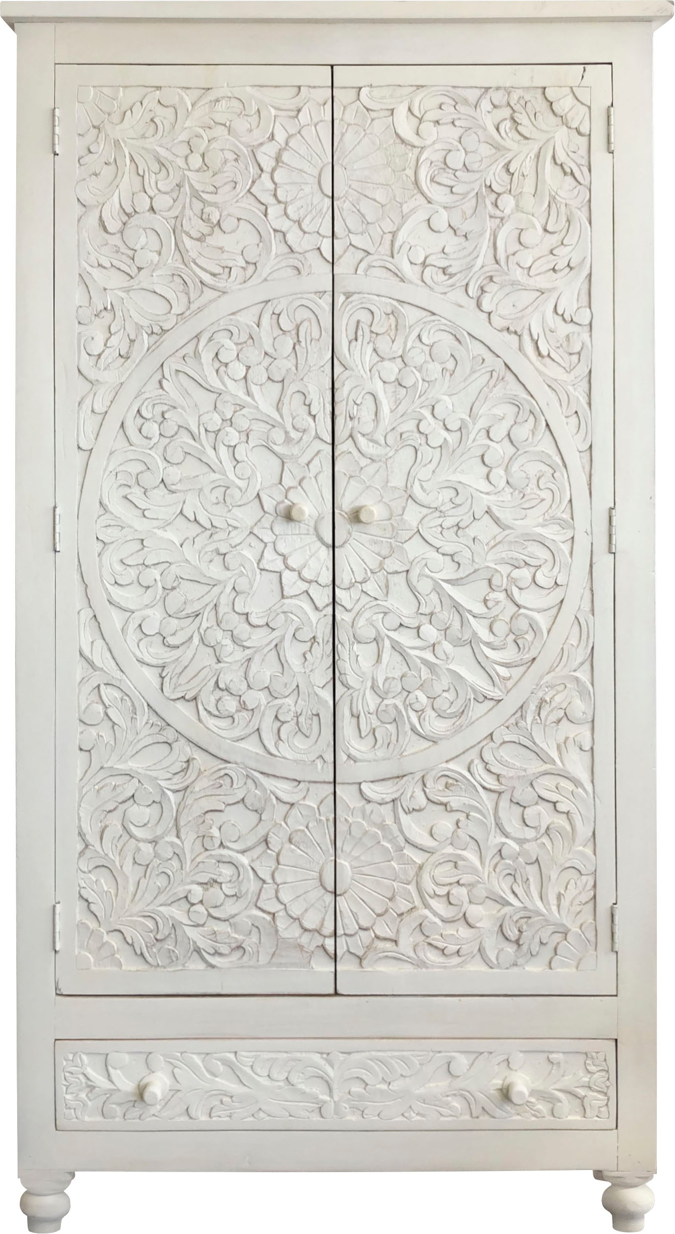 Image of GOODproduct Kleiderschrank "Fenris" pflegeleichtes Mangoholz, mit dekorativen Schnitzereien, Höhe 180 cm