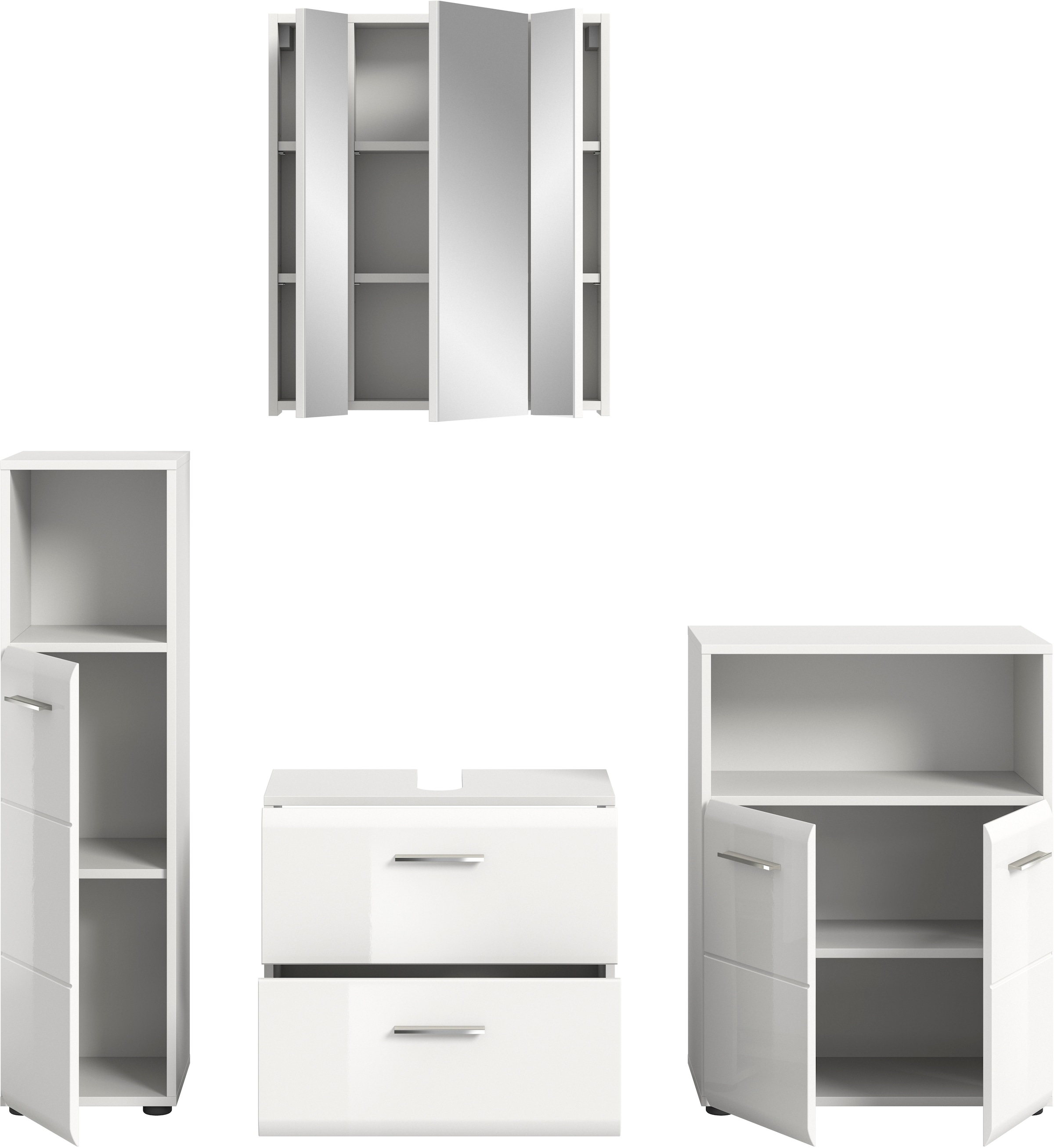 INOSIGN Badmöbel-Set »FLORENZ, TOPSELLER!, 4-teilige Badkombination, hochwertige MDF-Front« Set, Midischrank hoch, WBU, Spiegelschrank, Midischrank breit, 