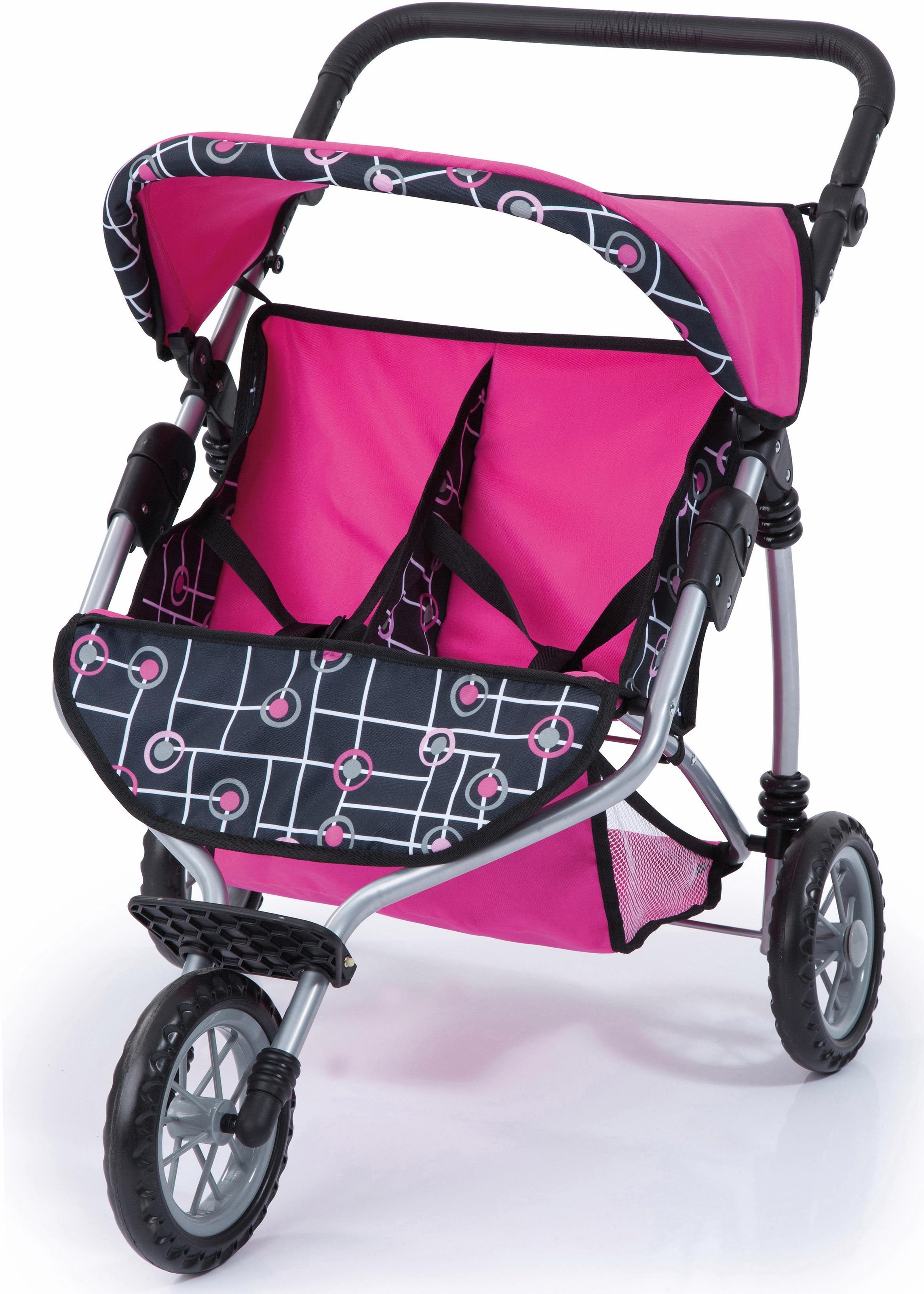 Puppen-Zwillingsbuggy "Zwillingsjogger, pink/schwarz