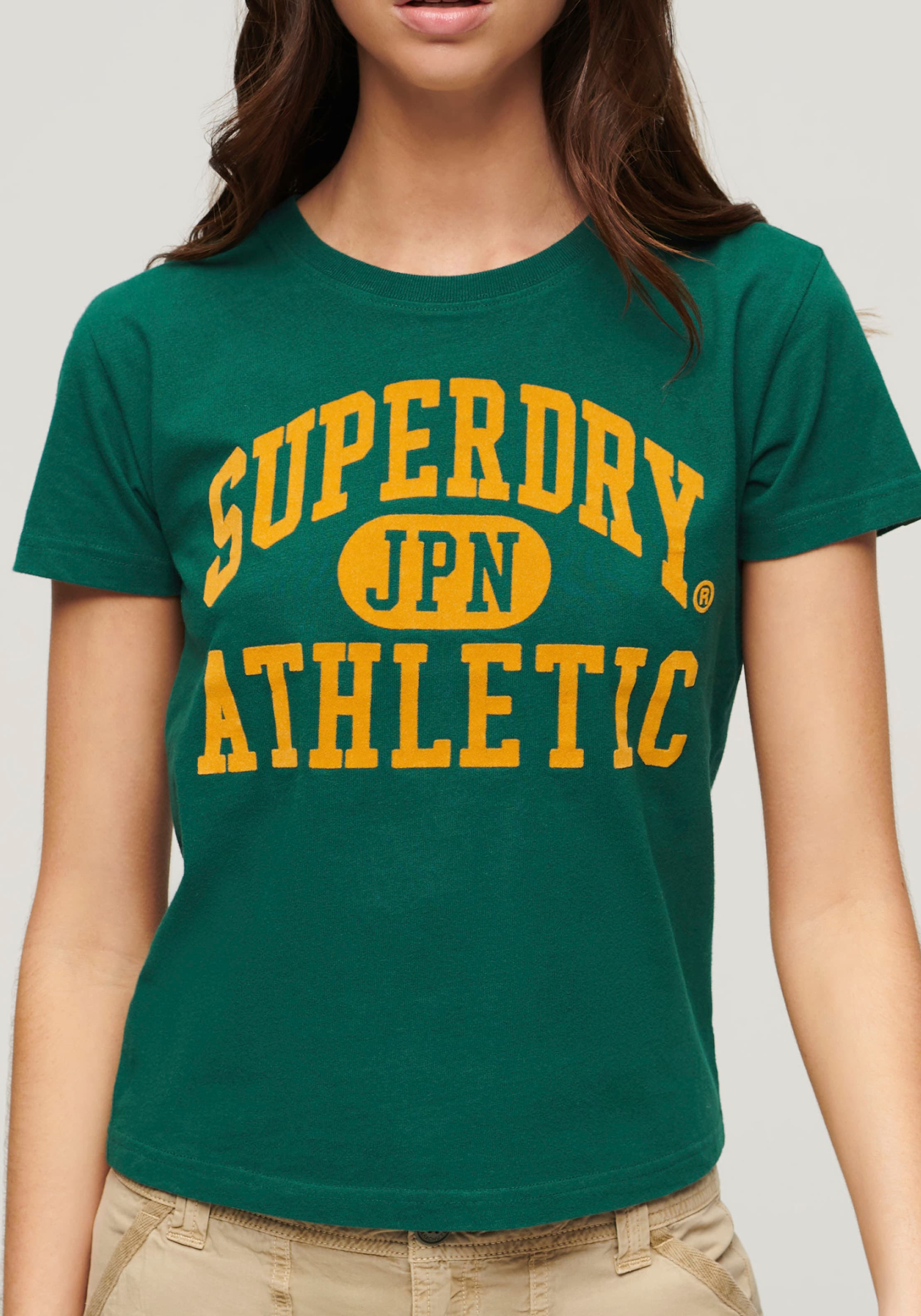 Superdry Print-Shirt »stylisches T-Shirt VARSITY FLOCKED FITTED TEE mit bedrucktem Design«, normale Passform aus pflegeleichter Baumwolle