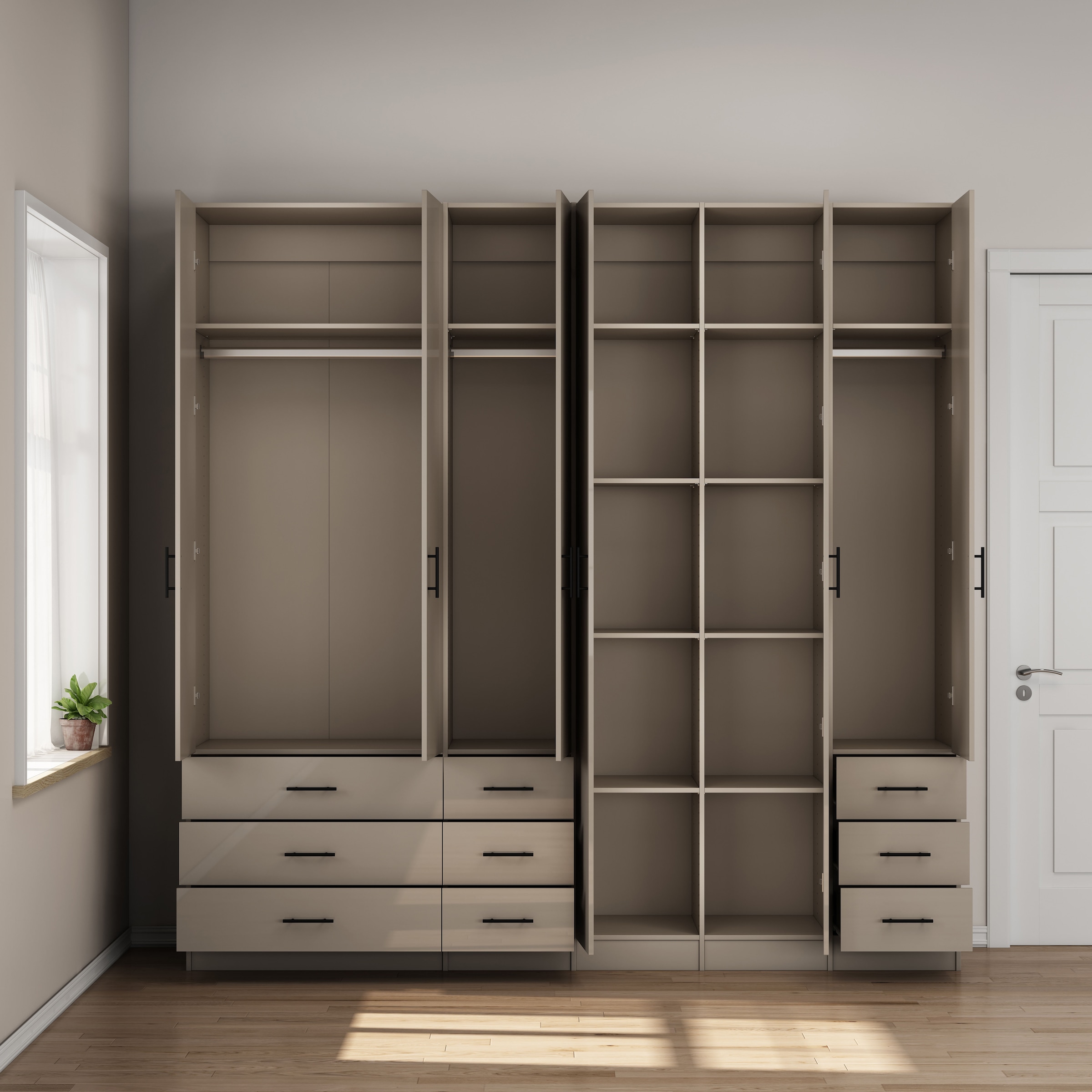 GOODproduct Armoires à vêtements »Trento Schlafzimmerschrank Garderobe hochglanz« in 2 unterschiedlichen Schrankhöhen wählbar,  Schrank mit 6 Türen und 9 Schubladen, Hochglanz-Fronten, 2,39m Höhe