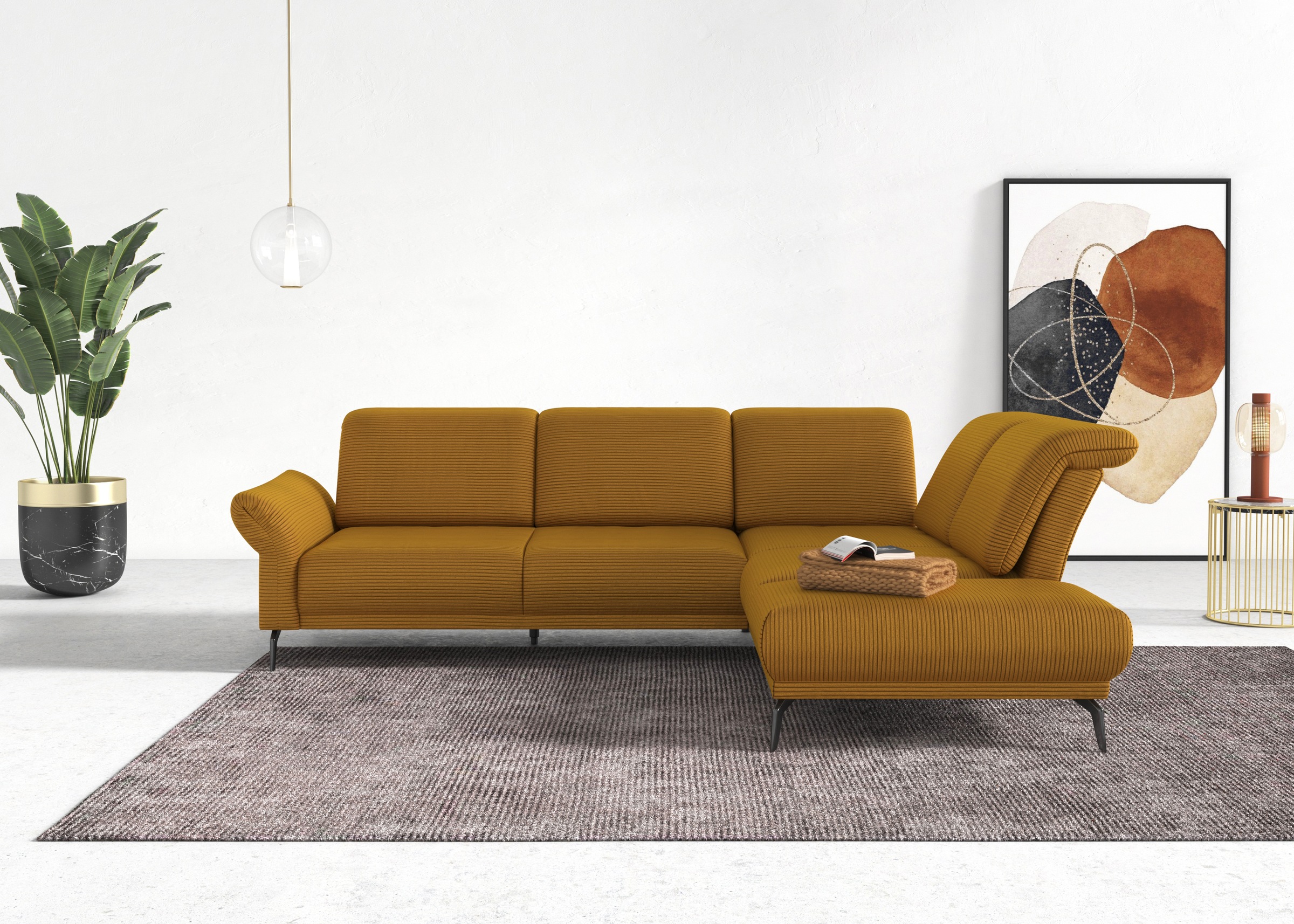 INOSIGN Ecksofa »Coco L-Form«, Sitztiefen-, Arm- und Kopfteilverstellung, Cord-Bezug, Fusshöhe 15 cm