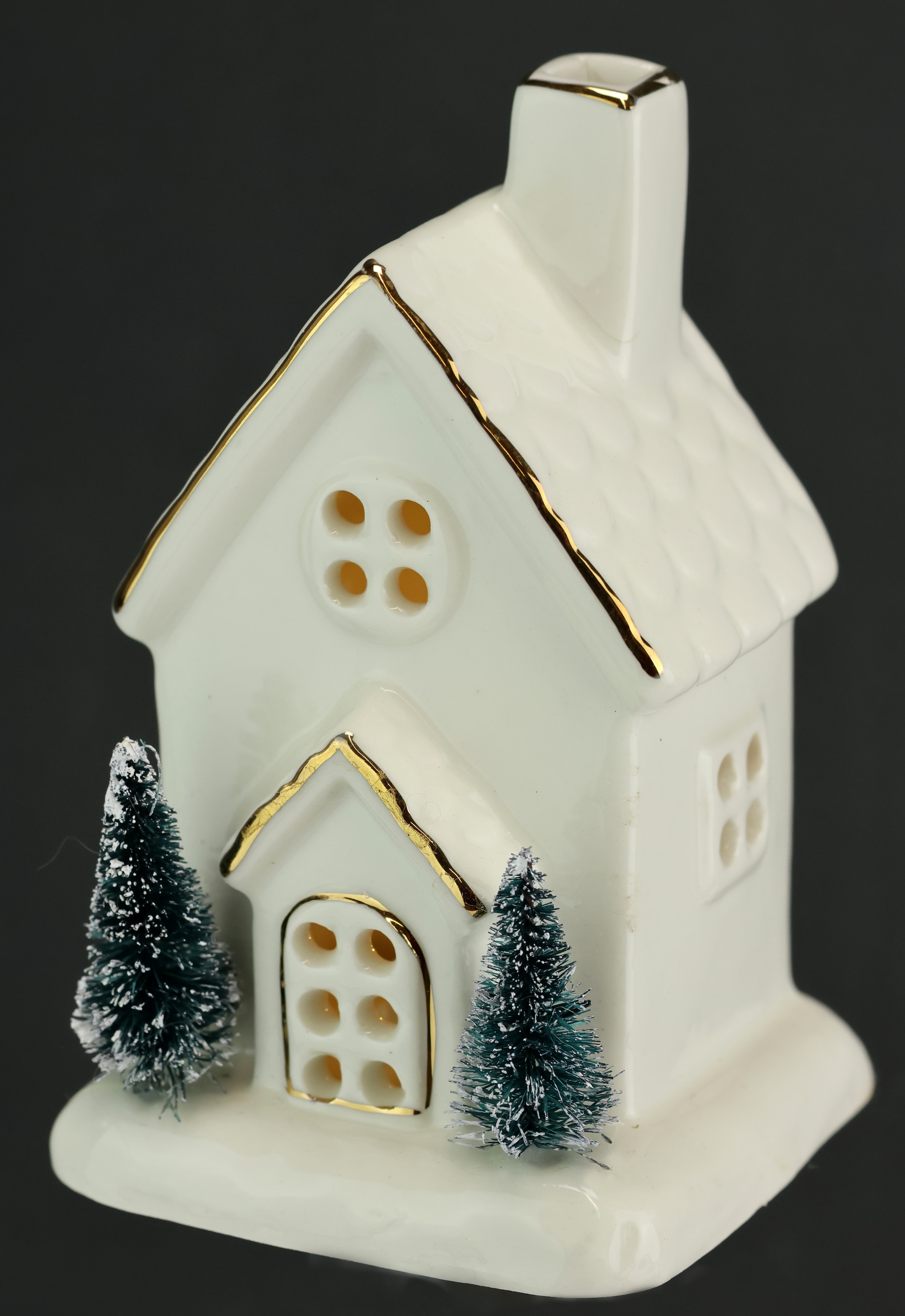 I.GE.A. Figurine décorative LED »LED-Haus« Dekoobjekt LED batteriebetrieben Weiss Gold Weihnachtsdeko