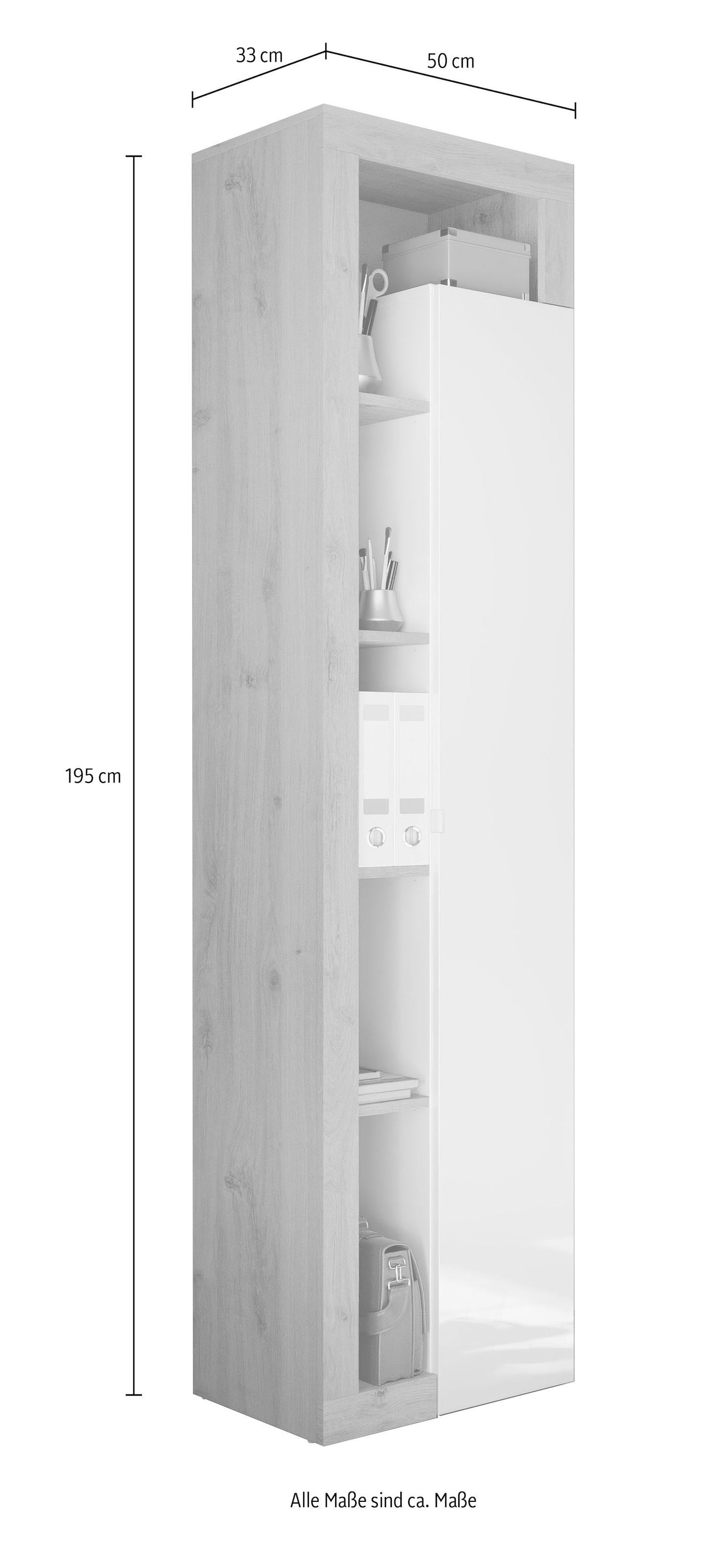 INOSIGN Aktenschrank »Hamburg Höhe 189 cm, Breite 50 cm, 1 Tür, offene Fächer, Büroschrank,« Mehrzweckschrank, dekorativer Rahmen, Metallgriff, viel Stauraum