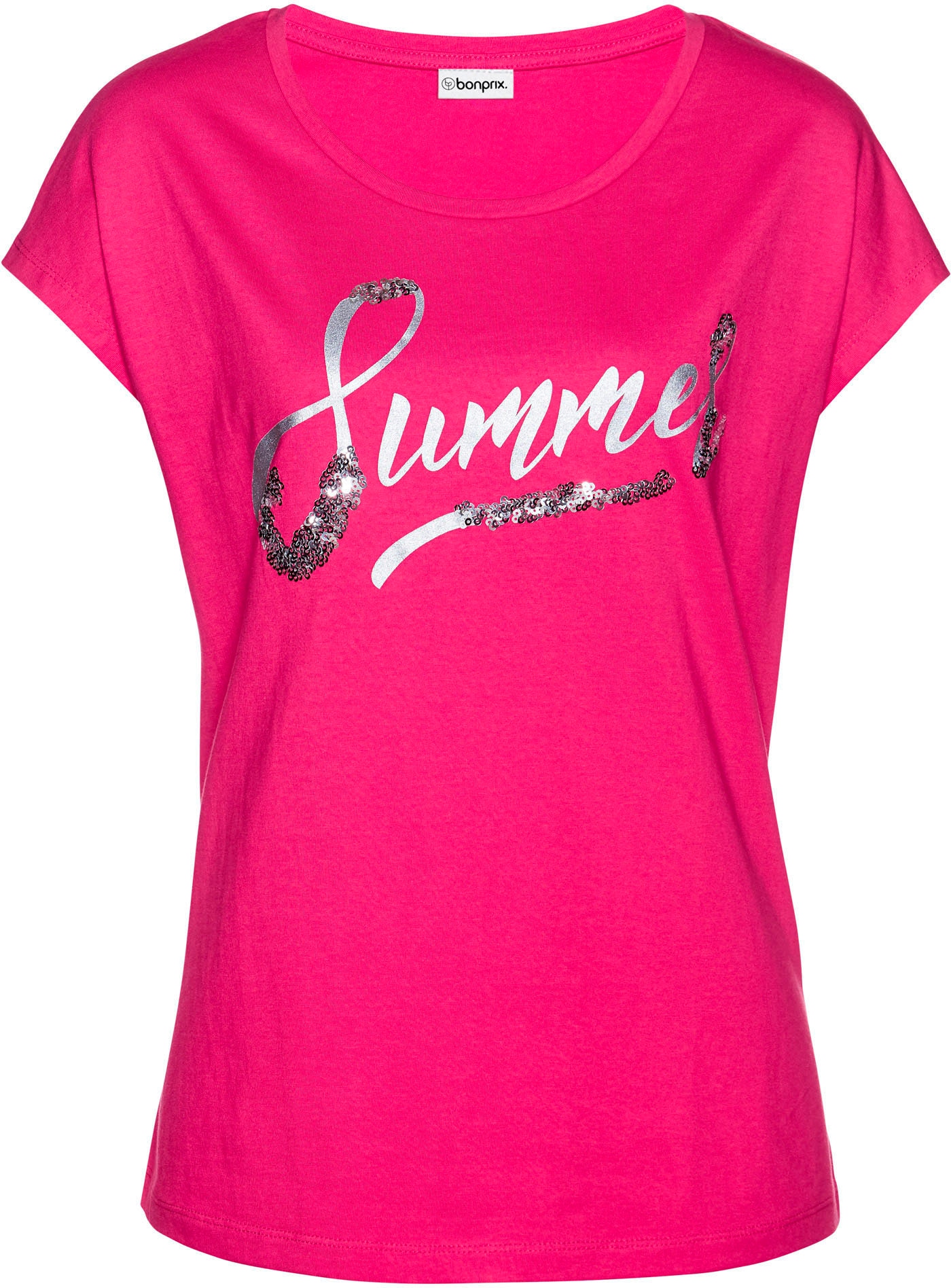 bonprix T-shirt »Shirt mit Pailletten« lockere Passform, Kurzarm, aus Baumwolle