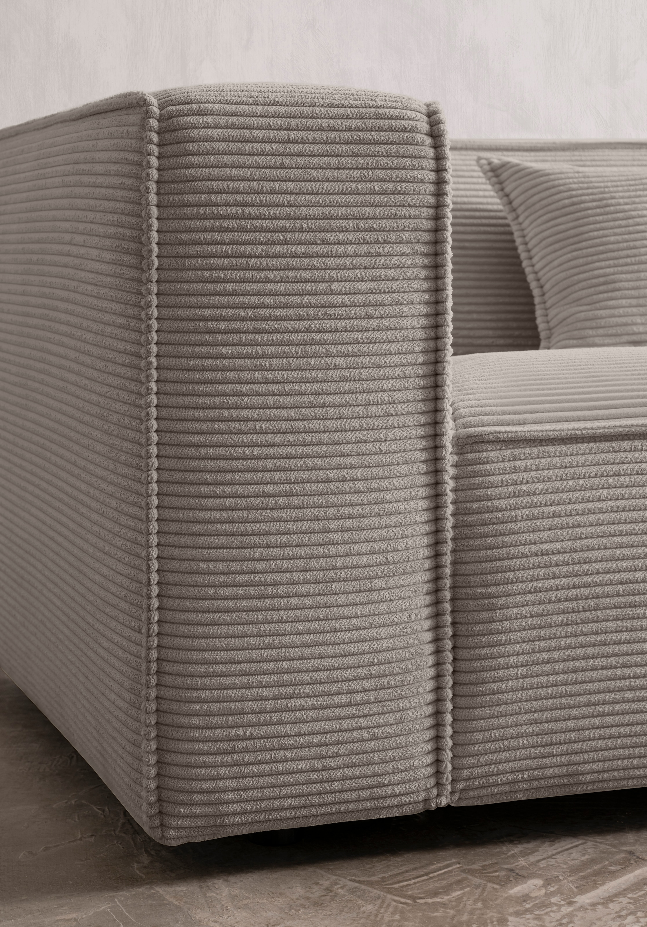 LeGer Home by Lena Gercke 3-Sitzer »PIARA, Couch mit Kedernaht, Sofa in Cord, Leinenoptik o. Strukturstoff«, schwarze Füsse, bequemer Sitzkomfort