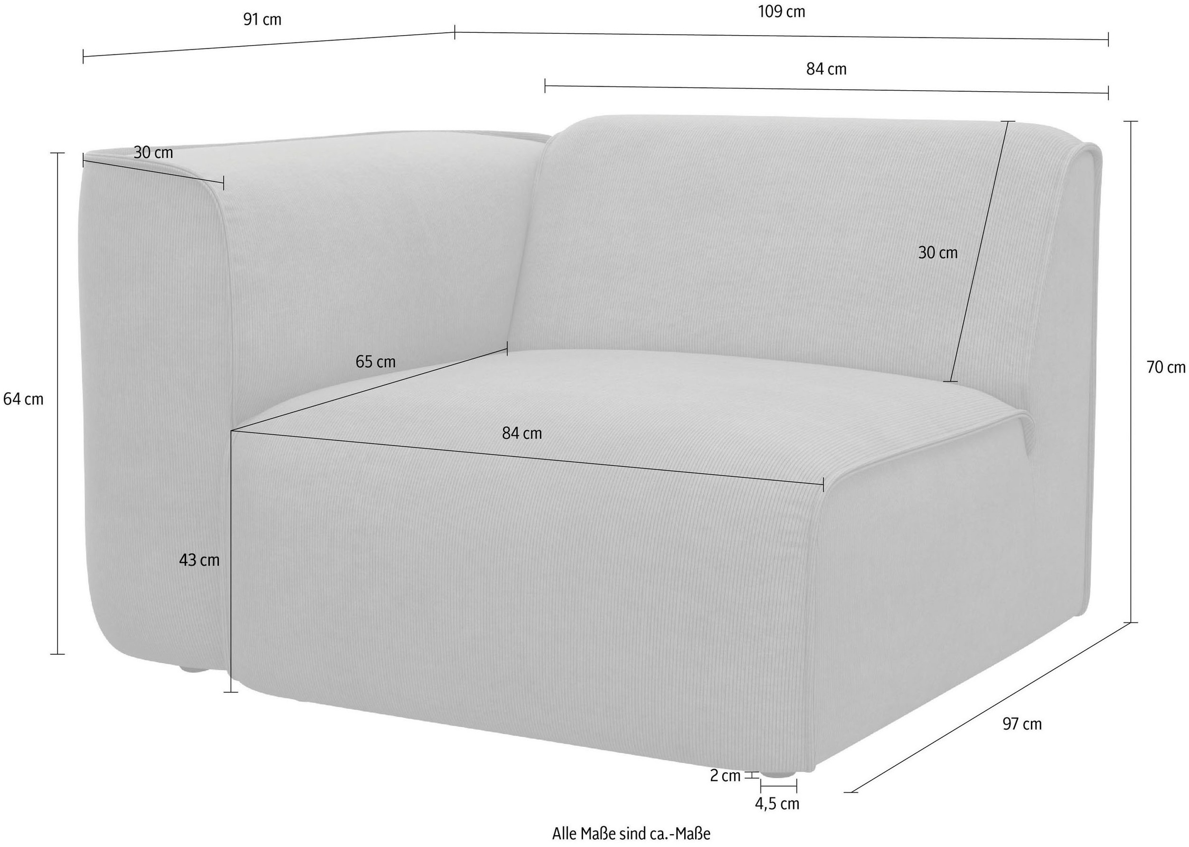 RAUM.ID Sessel »Merid Sofa-Eckelement, Masse B/T/H: 109/97/46 cm«, als Modul oder separat verwendbar, für individuelle Zusammenstellung