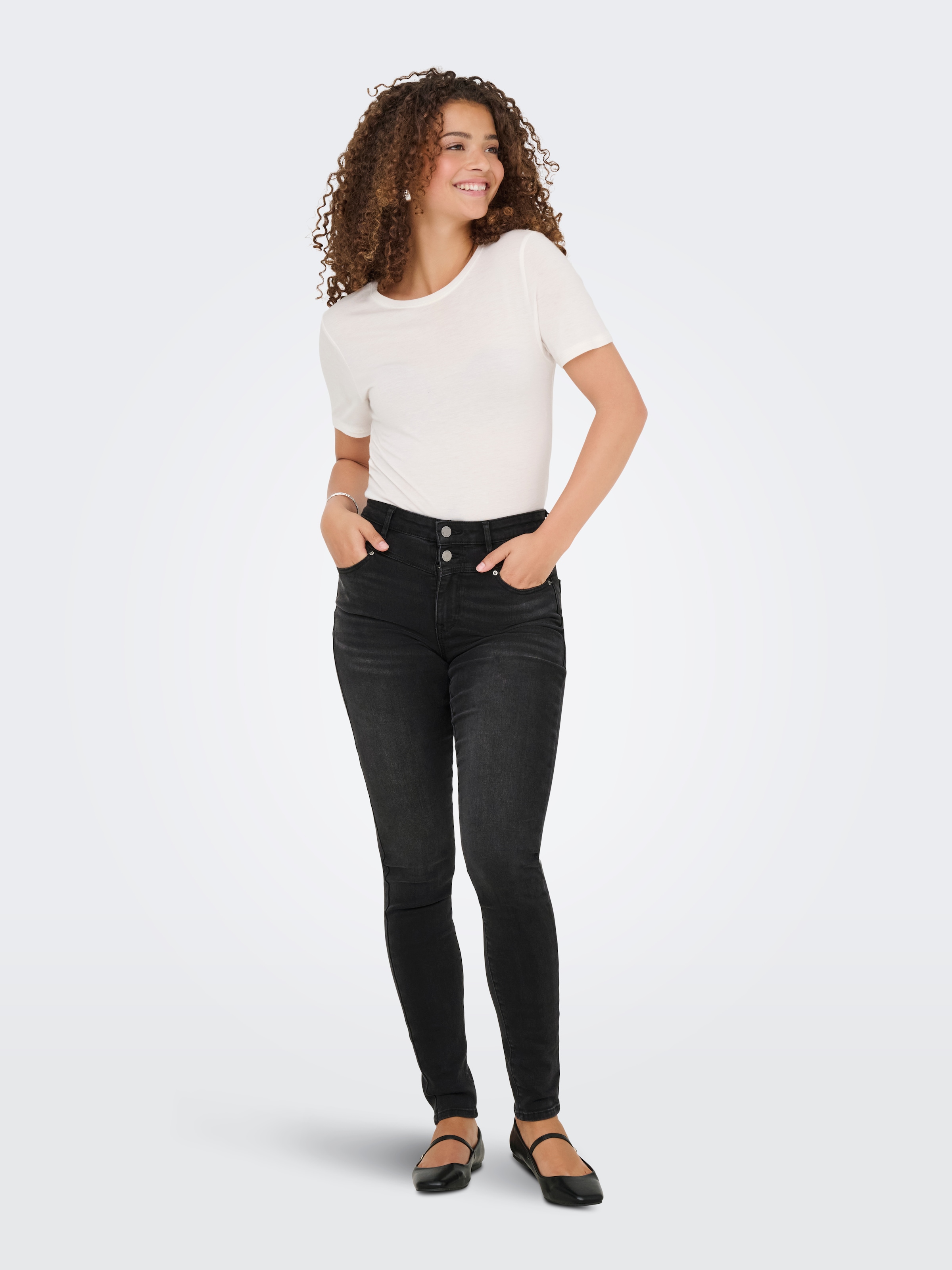 ONLY »ONLWAUW HW DOU BUT CUT SKINNY DNM EXT« Materialmix, skinny fit
