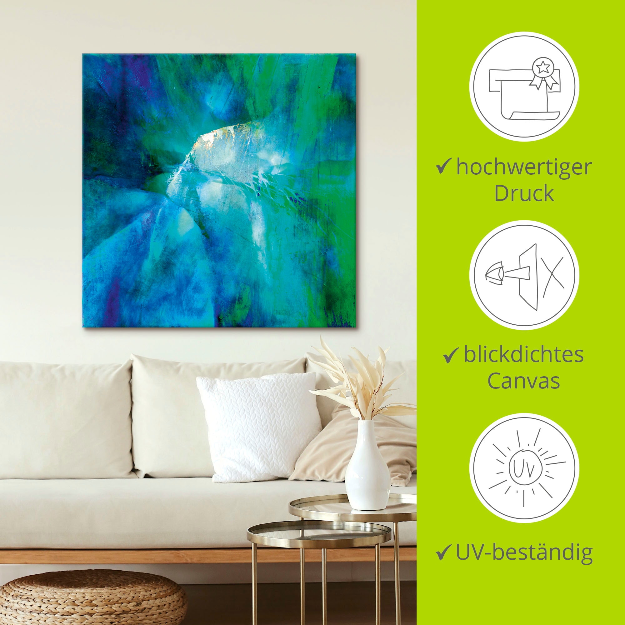 Artland Tableau sur toile »Abstrakte Komposition in türkis« 1 cuis tlg. auf Holzrahmen gespannt