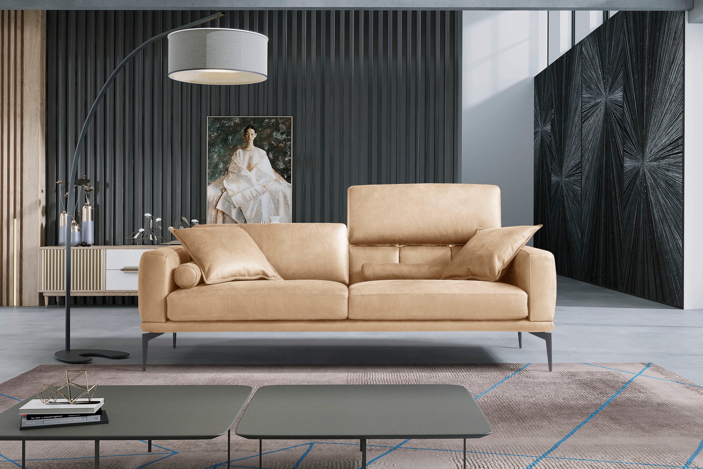 Egoitaliano 2,5-Sitzer »Masu, Designsofa mit erstklassigem Sitzkomfort«, inkl. 2 Kissenrollen, Rückenelemente manuell verstellbar, Metallfüsse