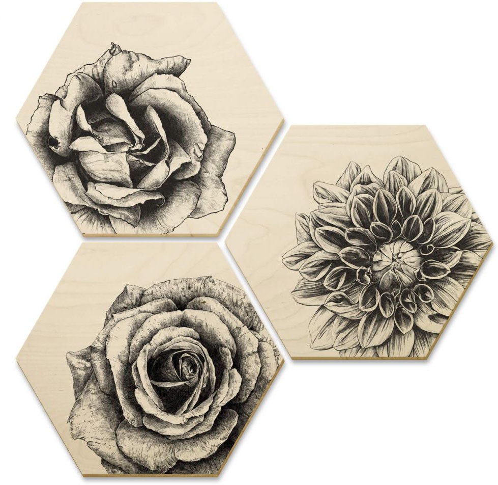 Image of Wall-Art Mehrteilige Bilder »Hexagon Holzbilder Blumen Set«, (Set, 3 St.) bei Ackermann Versand Schweiz