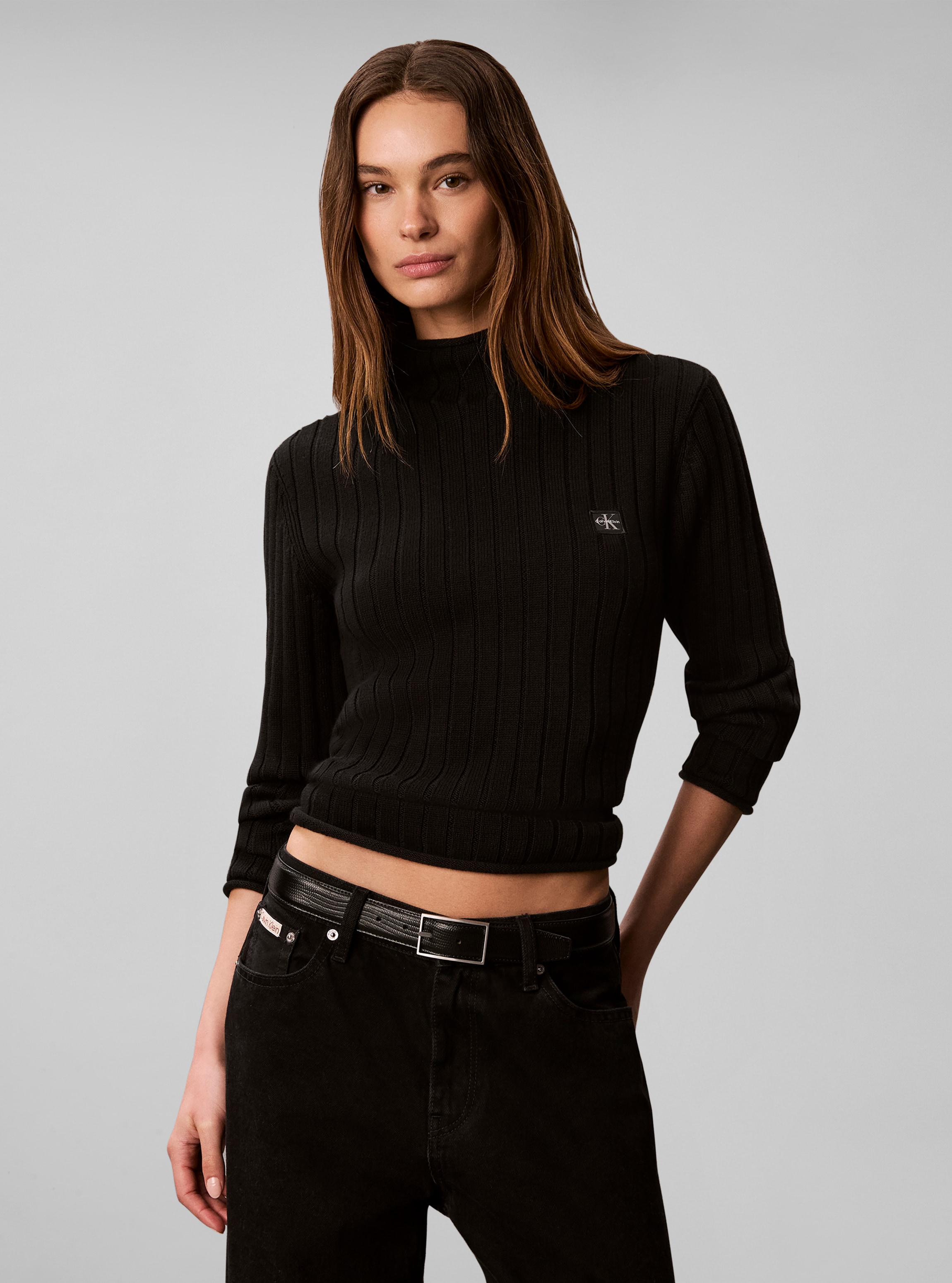 Image of Calvin Klein Rollkragenpullover "WOVEN LABEL T-NECK SWEATER" Regular fit mit Stehkragen