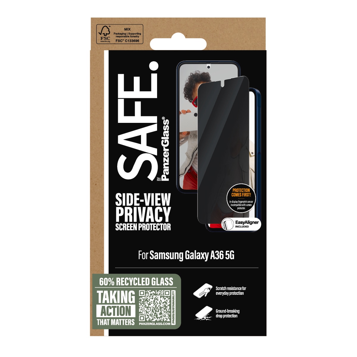 SAFE by PanzerGlass Displayschutzglas »Side-View Privacy Screen Protector«, für Samsung Galaxy A36, Blickschutzfolie, Schutzfolie, Bildschirmschutz, kratz- & stossfest