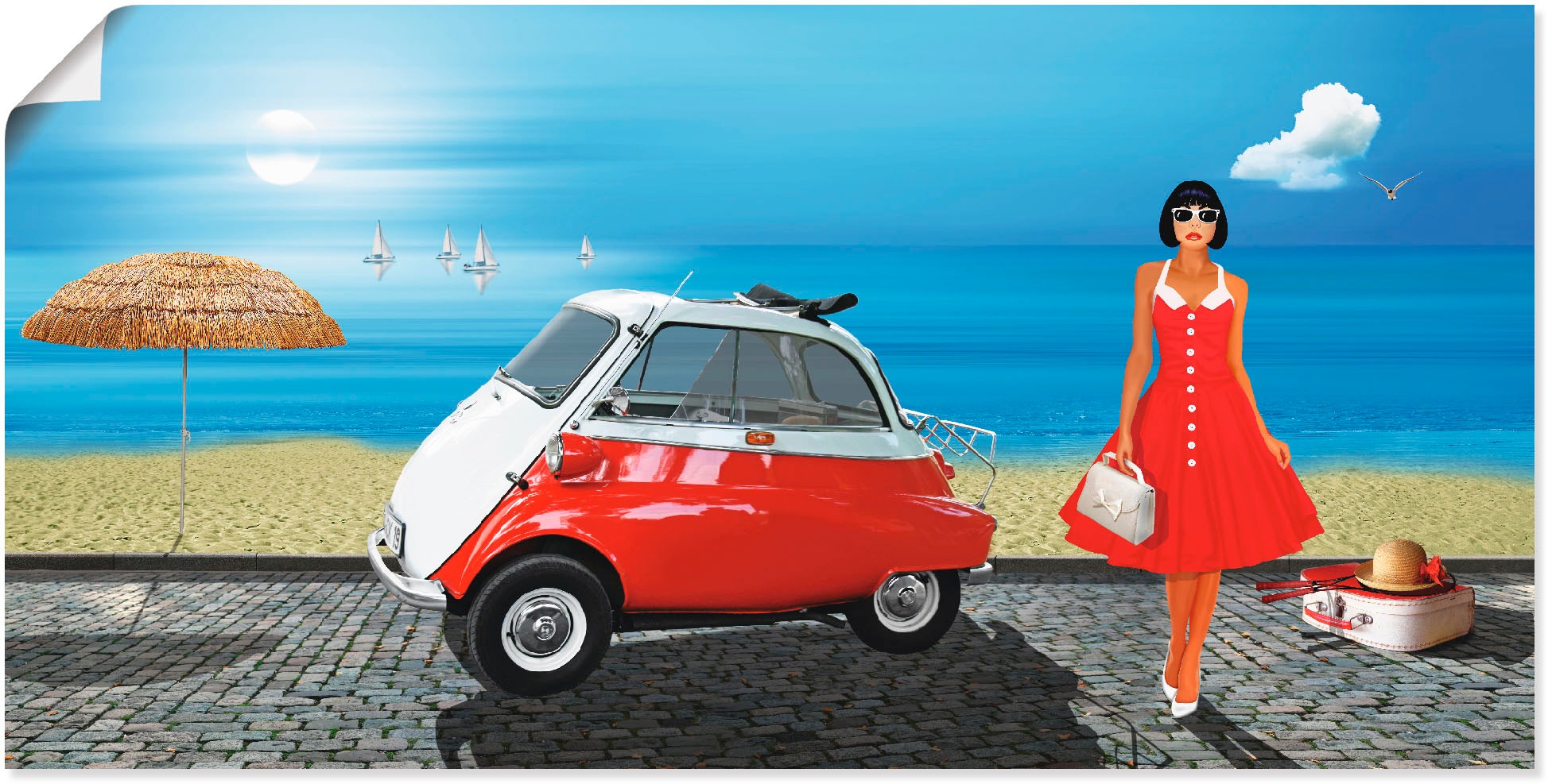 Image of Artland Wandbild »Urlaub in den 60er Jahren«, Frau, (1 St.), in vielen Grössen & Produktarten -Leinwandbild, Poster, Wandaufkleber / Wandtattoo auch für Badezimmer geeignet bei Ackermann Versand Schweiz