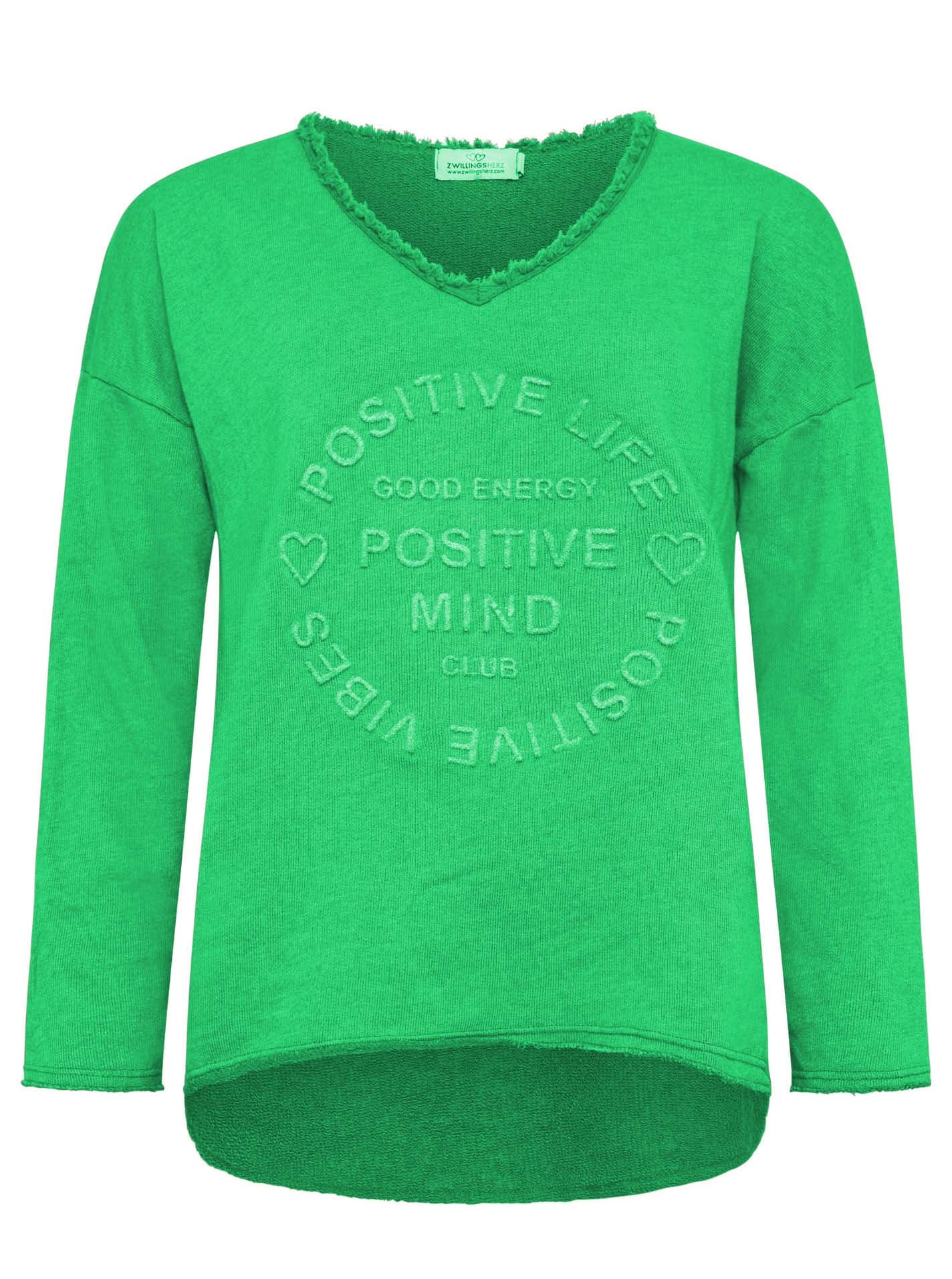 Zwillingsherz Sweatshirt »Sweatshirt BW "Positive Mind"«, Sweatshirt im Used-Look mit V-Ausschnitt und Stempeldruck