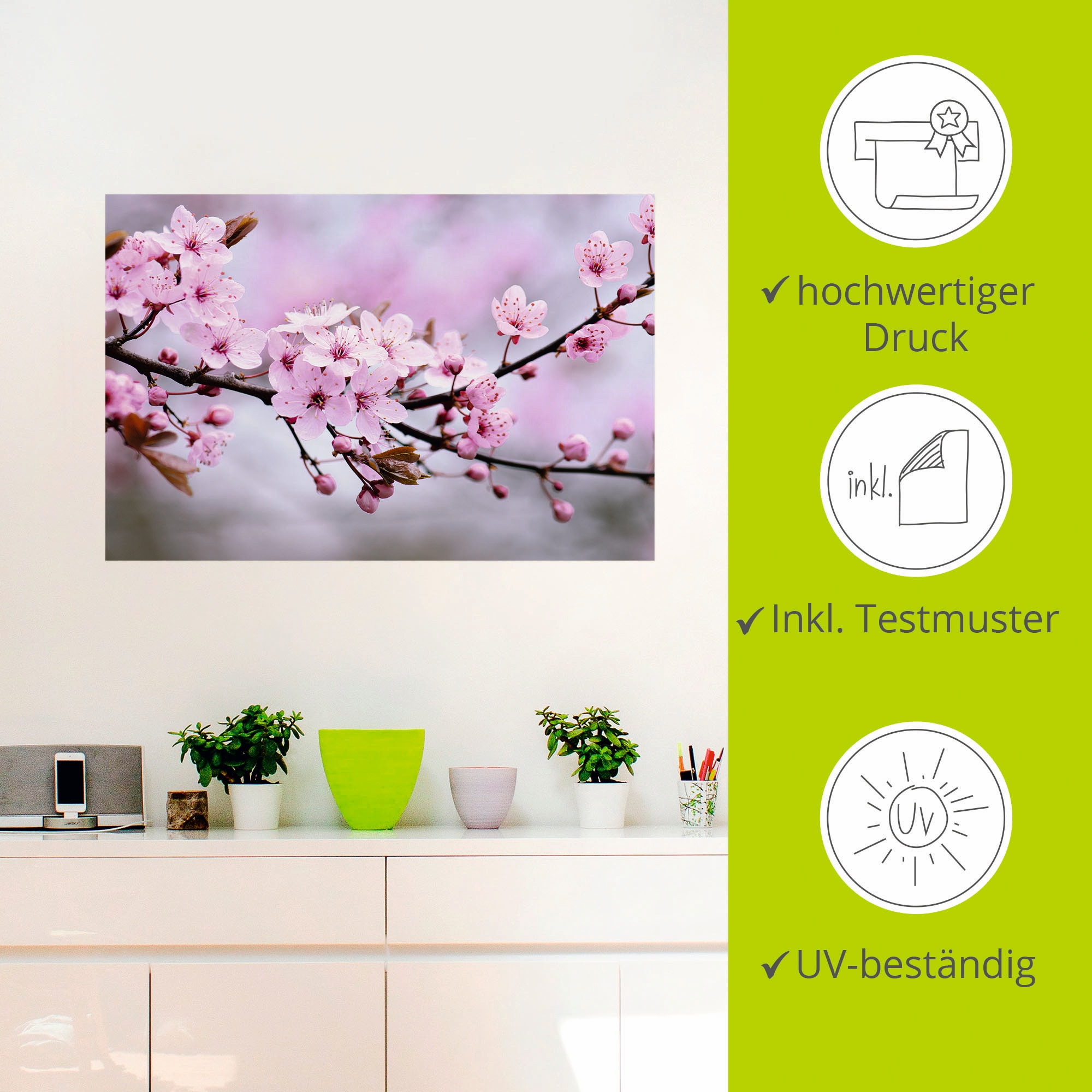 Artland Wandbild »Kirschblüten«, Blumen, (1 St.), als Alubild, Outdoorbild, Leinwandbild, Poster, Wandaufkleber