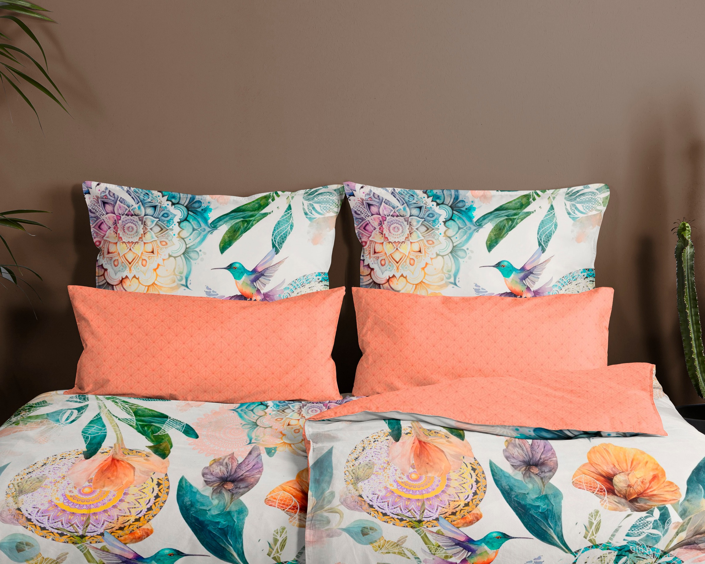 hip Wendebettwäsche »BERNICE«, Mako-Satin, 135x200, Reissverschluss, Wendeoptik, Mandala, Blumen, Weiss