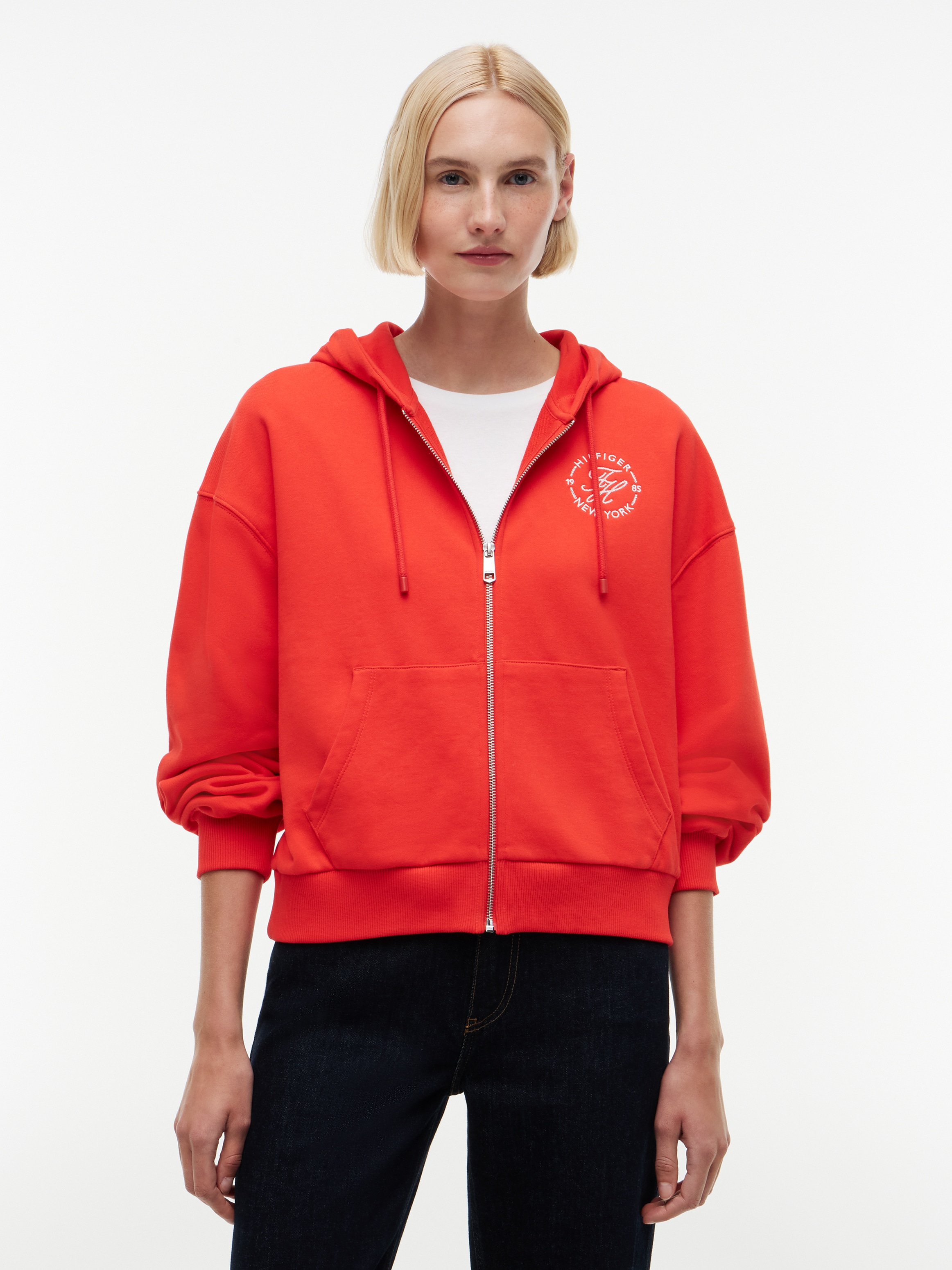Image of Tommy Hilfiger Kapuzensweatjacke "TH ROUNDAL ZIP-UP HOODIE" Baumwolle, Kapuze, Kängurutaschen