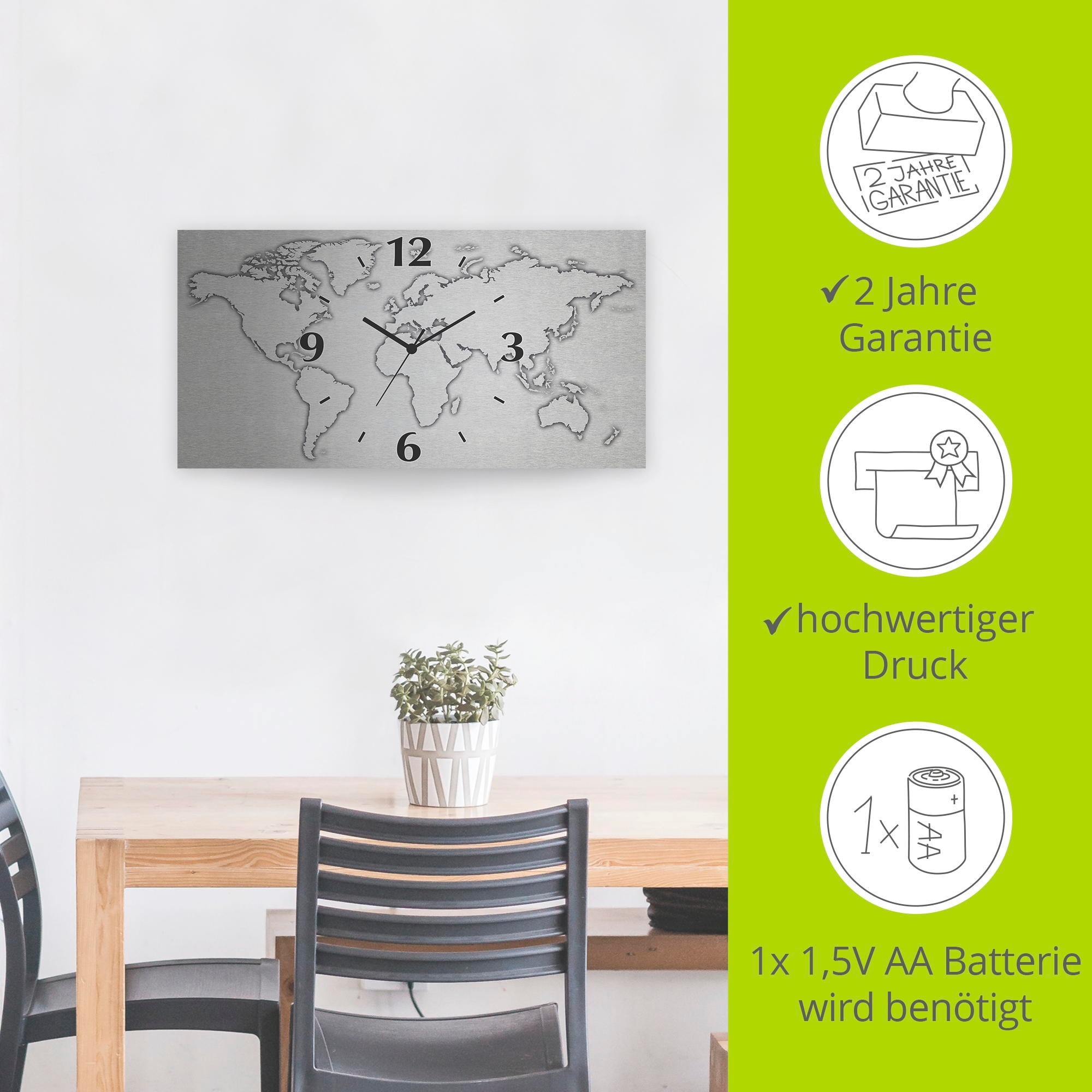 Artland Wanduhr »Weltkarte«, 3D Optik gebogen, mit Quarz- oder Funkuhrwerk, versch. Grössen