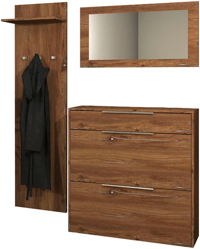 Image of borchardt Möbel Garderoben-Set "Oliva, Hängeschuhschrank, Spiegel, Garderobenpaneel" 3 Stk. tlg.