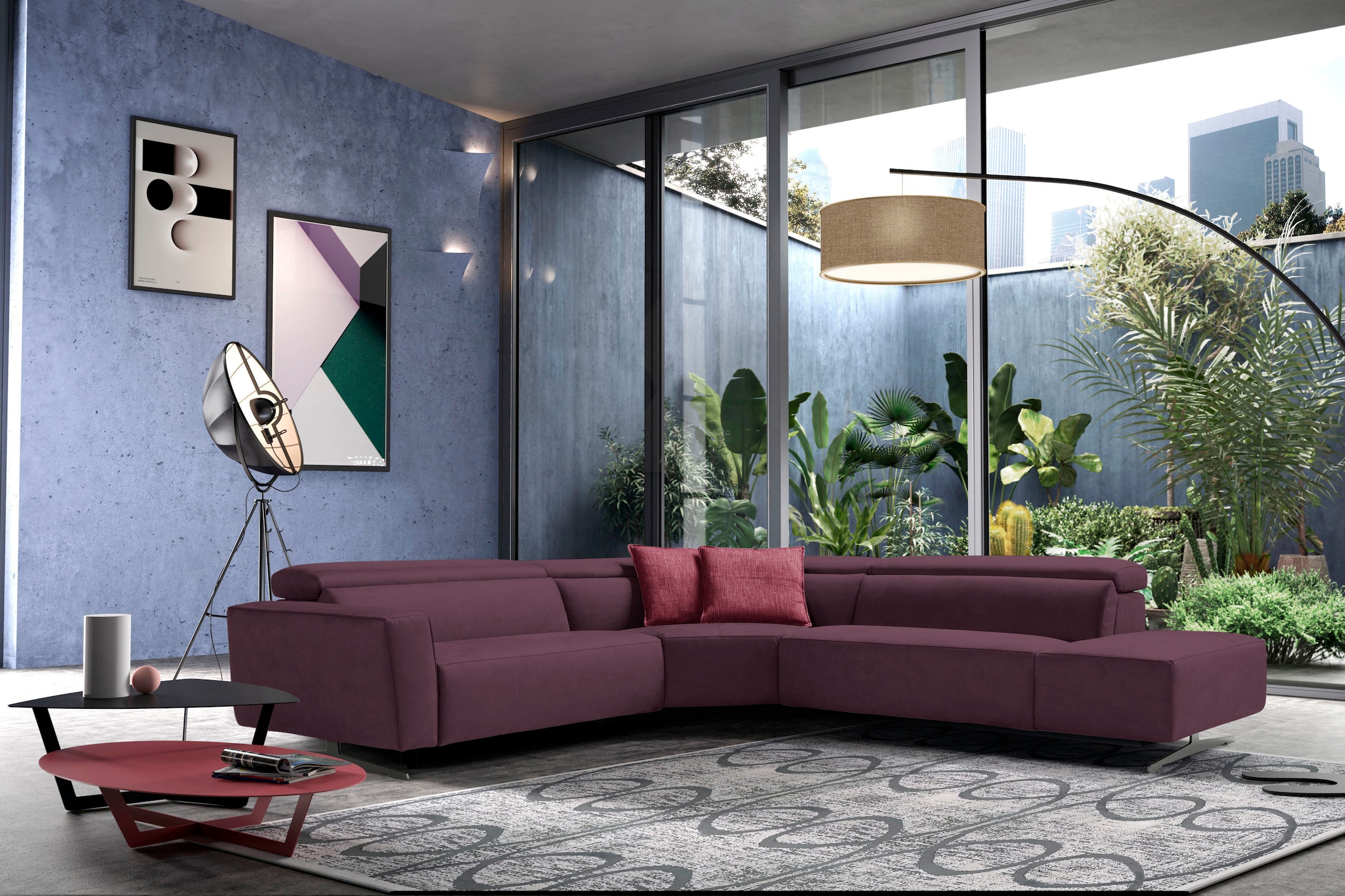 Egoitaliano Ecksofa "Stefanie-e, Designsofa der Extraklasse, bequem mit hohem Sitzkomfort" mit Relaxfunktion und verstellbaren Kopfteilelementen