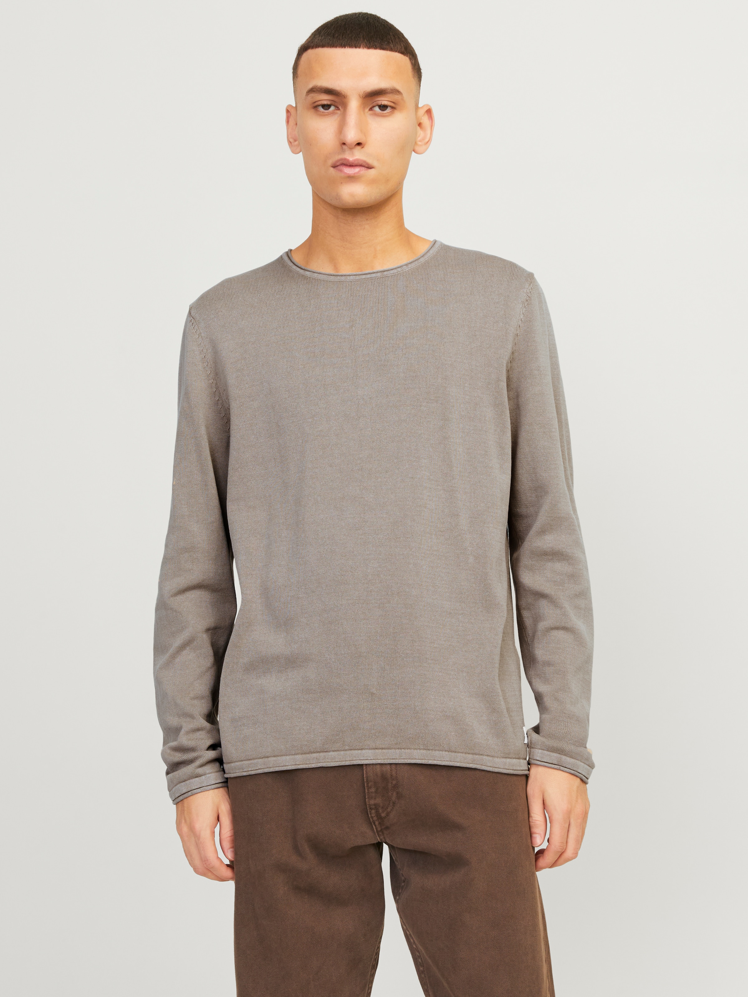 Image of Jack & Jones Rundhalspullover "JJELEO aus pflegeleichter Baumwollqualität" unifarben, modisch, schmal, Baumwolle, Rundhals