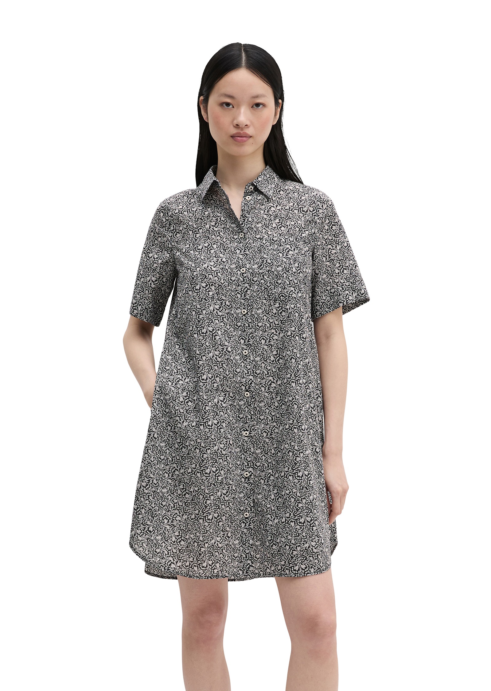 Image of Marc OPolo Hemdblusenkleid Seitennahttaschen loose aus bedrucktem Baumwoll-Voile