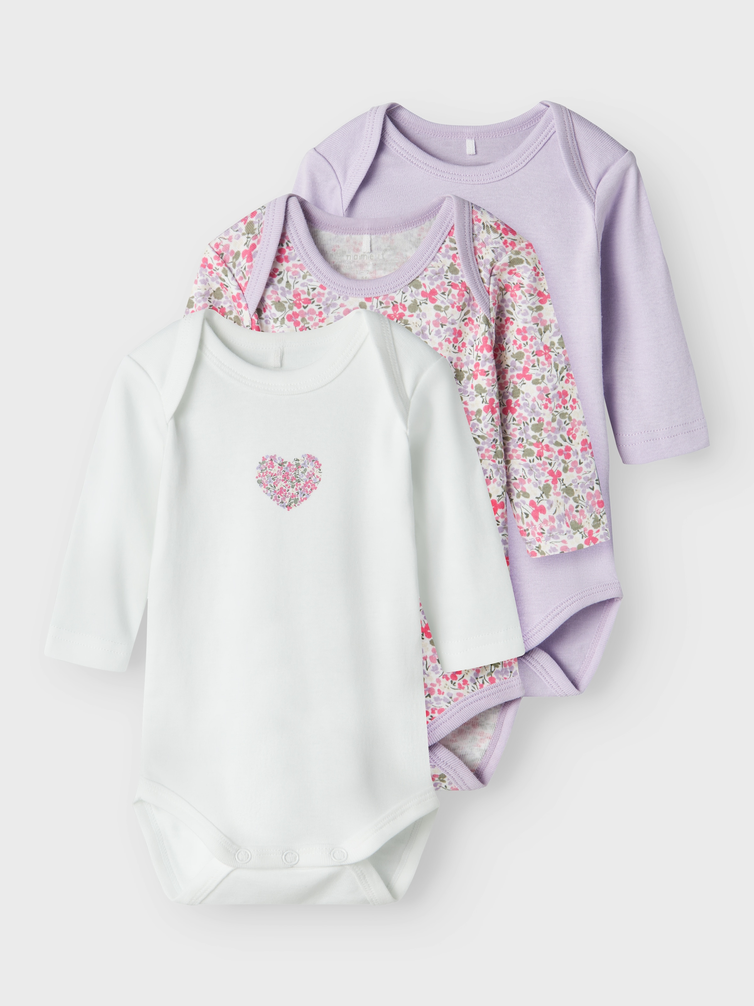 Name It Langarmbody »NBFBODY 3P LS LILAC PETIT FLOWER NOOS«