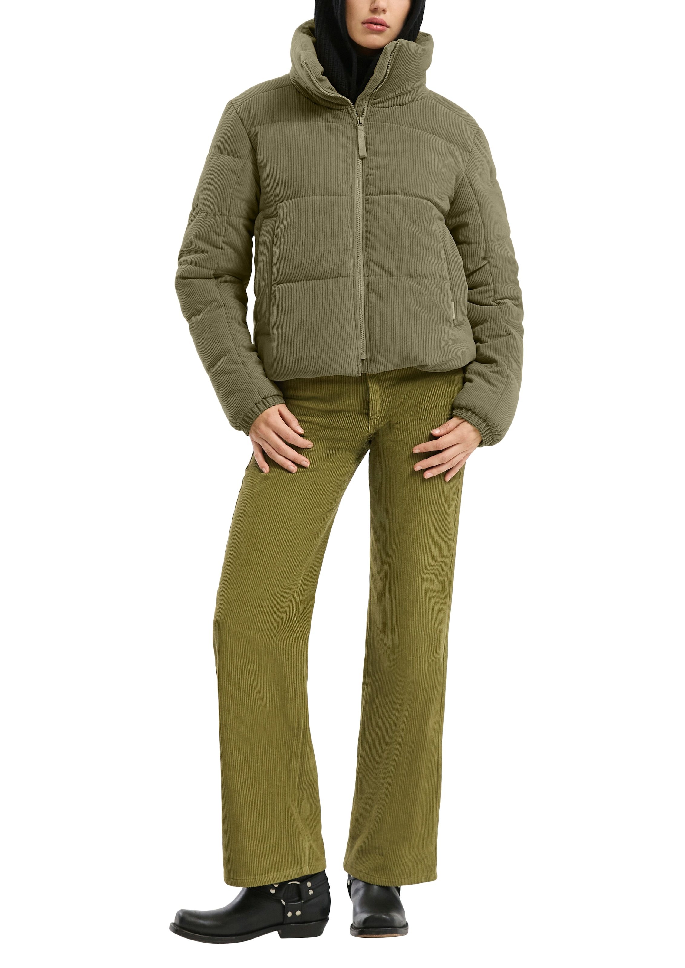 QS Steppjacke ohne Kapuze kurz, aus Cord und mit Stehkragen