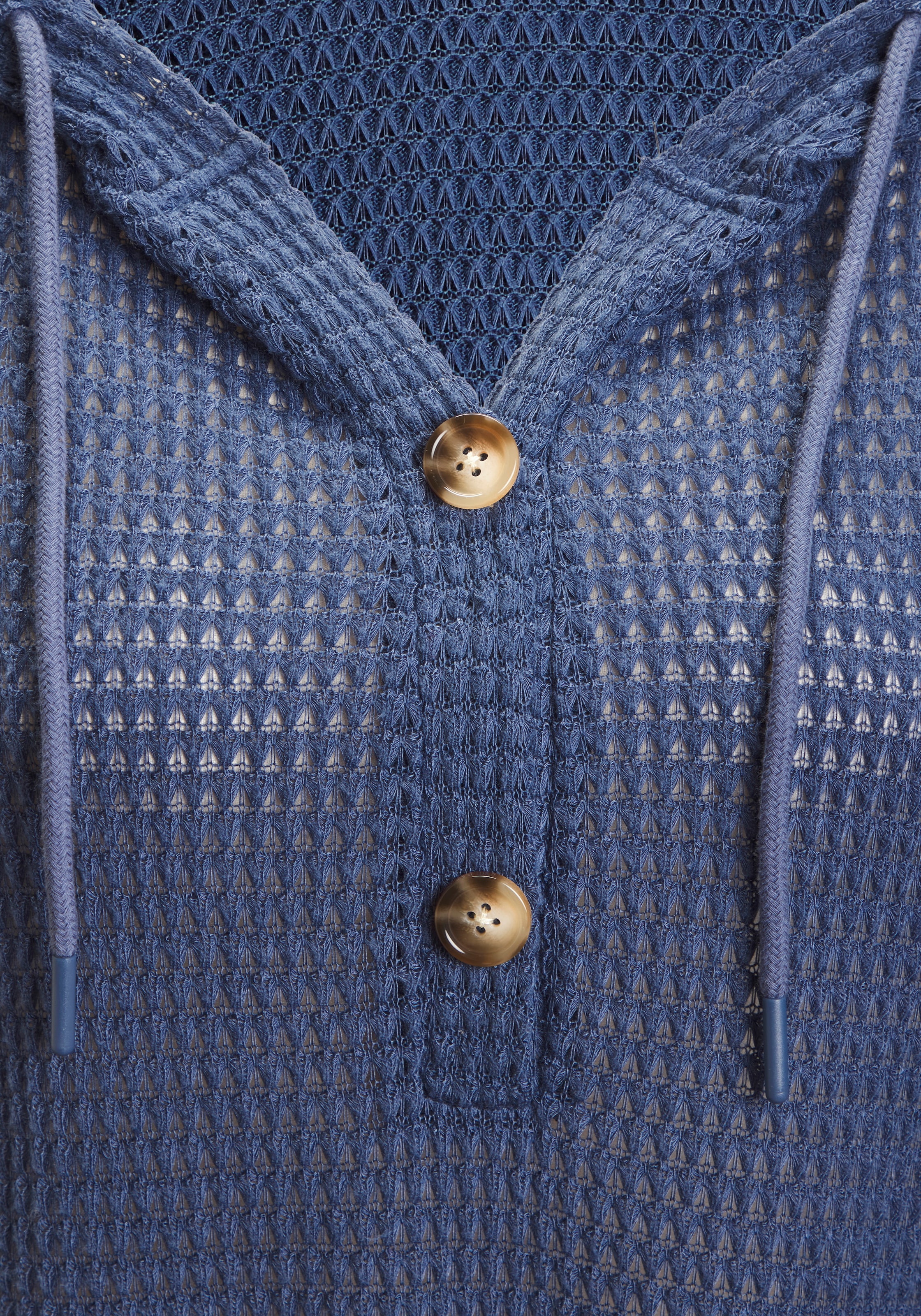 LASCANA T-shirt à capuche »aus sommerlichem Waffelstrick« hoodie d'été avec patte de boutonnage