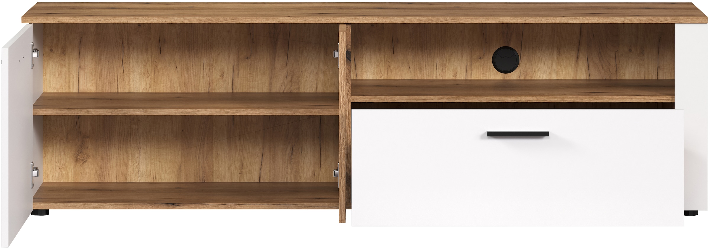 INOSIGN TV-Schrank »Linz«, (1 St.), Lowboard in Weiss/Eiche mit Hirnholzapplikationen - 170/42/50 cm