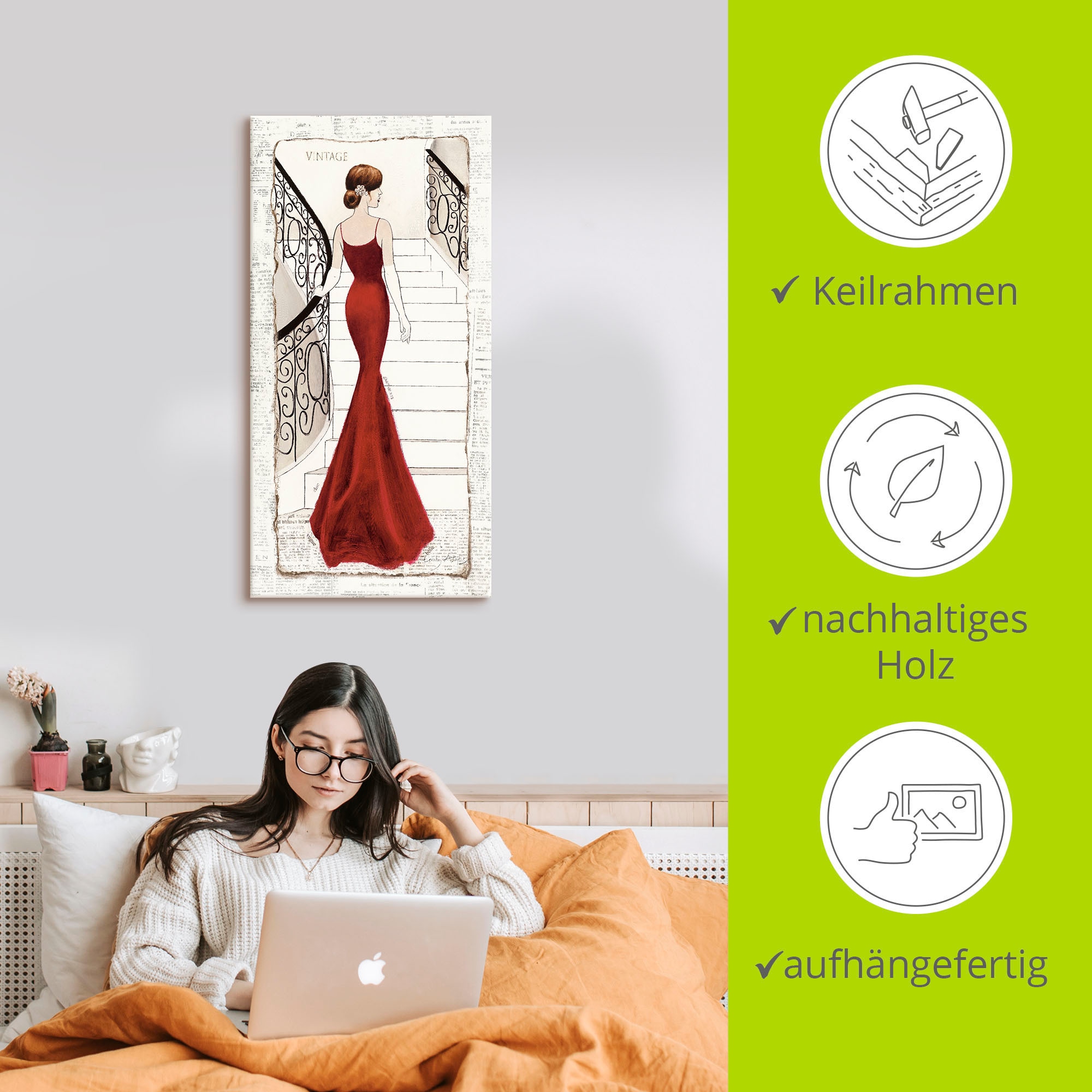 Artland Wandbild »Die schöne in Rot«, Frau, (1 St.), als Leinwandbild, Poster, Wandaufkleber in verschied. Grössen