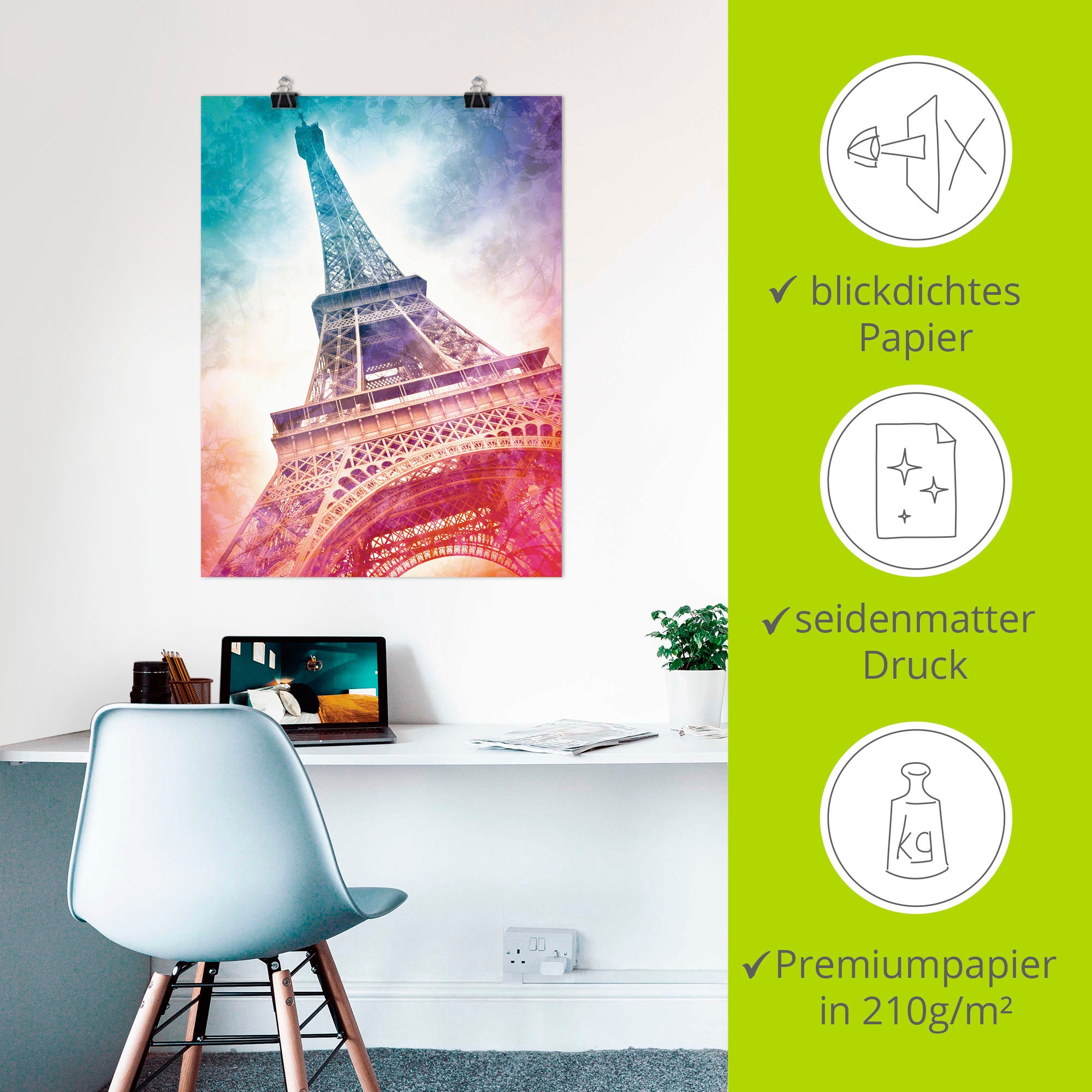 Artland Poster »Paris Eiffelturm II«, Gebäude, (1 St.), als Alubild, Leinwandbild, Wandaufkleber oder Poster in versch. Grössen