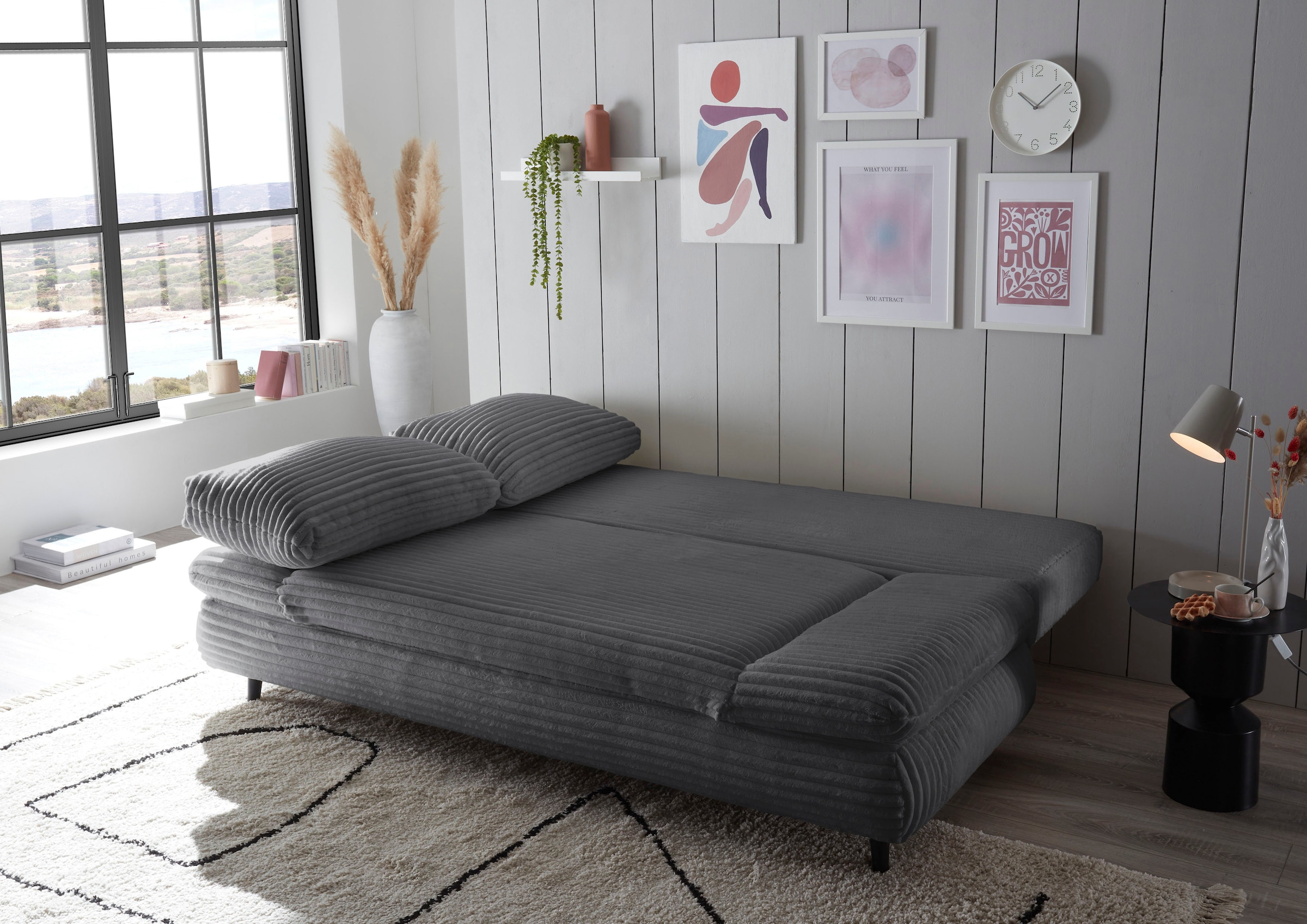 ED EXCITING DESIGN Schlafsofa »Sunny« mit Bettkasten, Armteilverstellung & 2 Rückenkissen