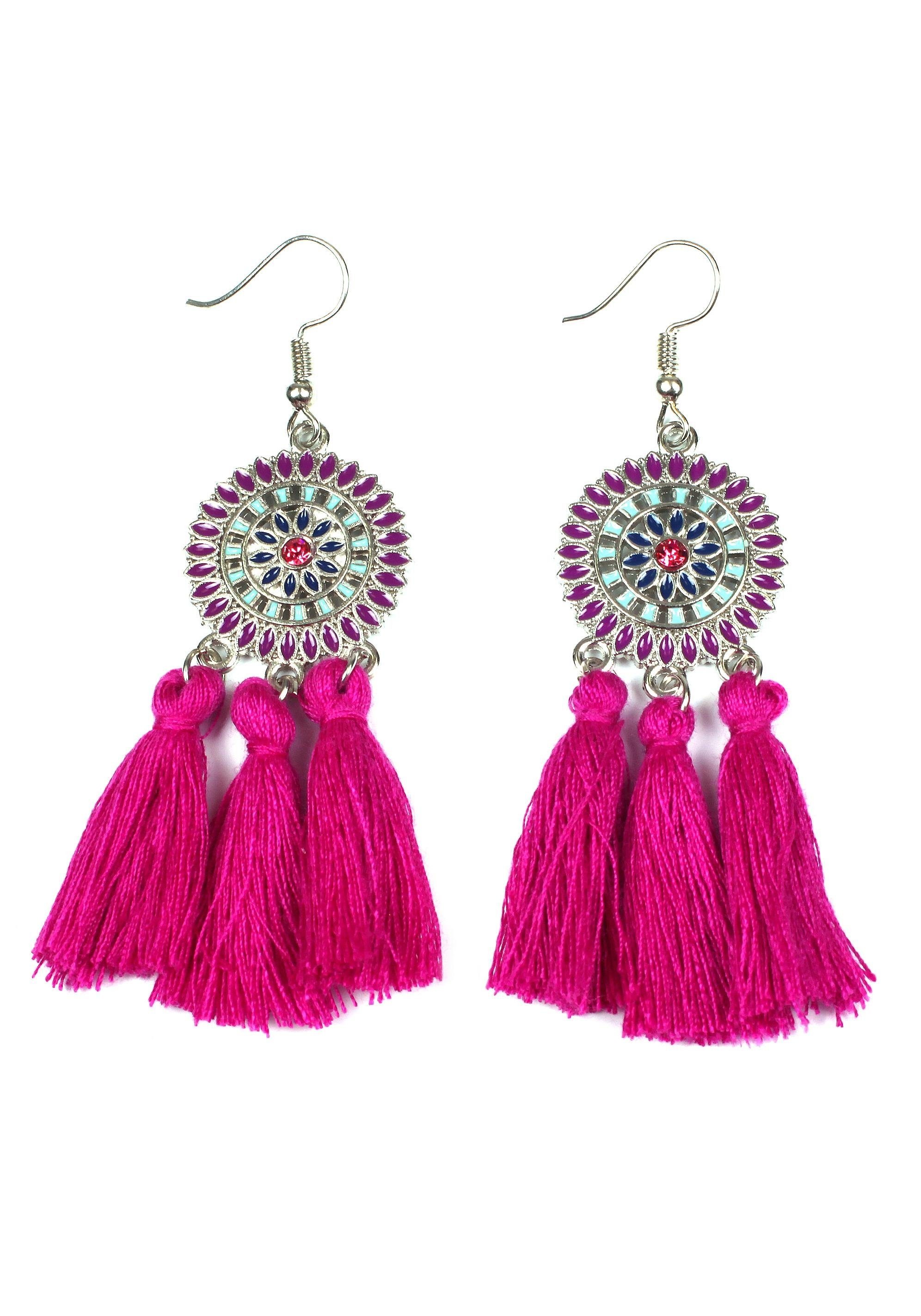 Image of J.Jayz Paar Ohrhaken »runde Ornamente mit Quasten«, mit Glassteinen bei Ackermann Versand Schweiz